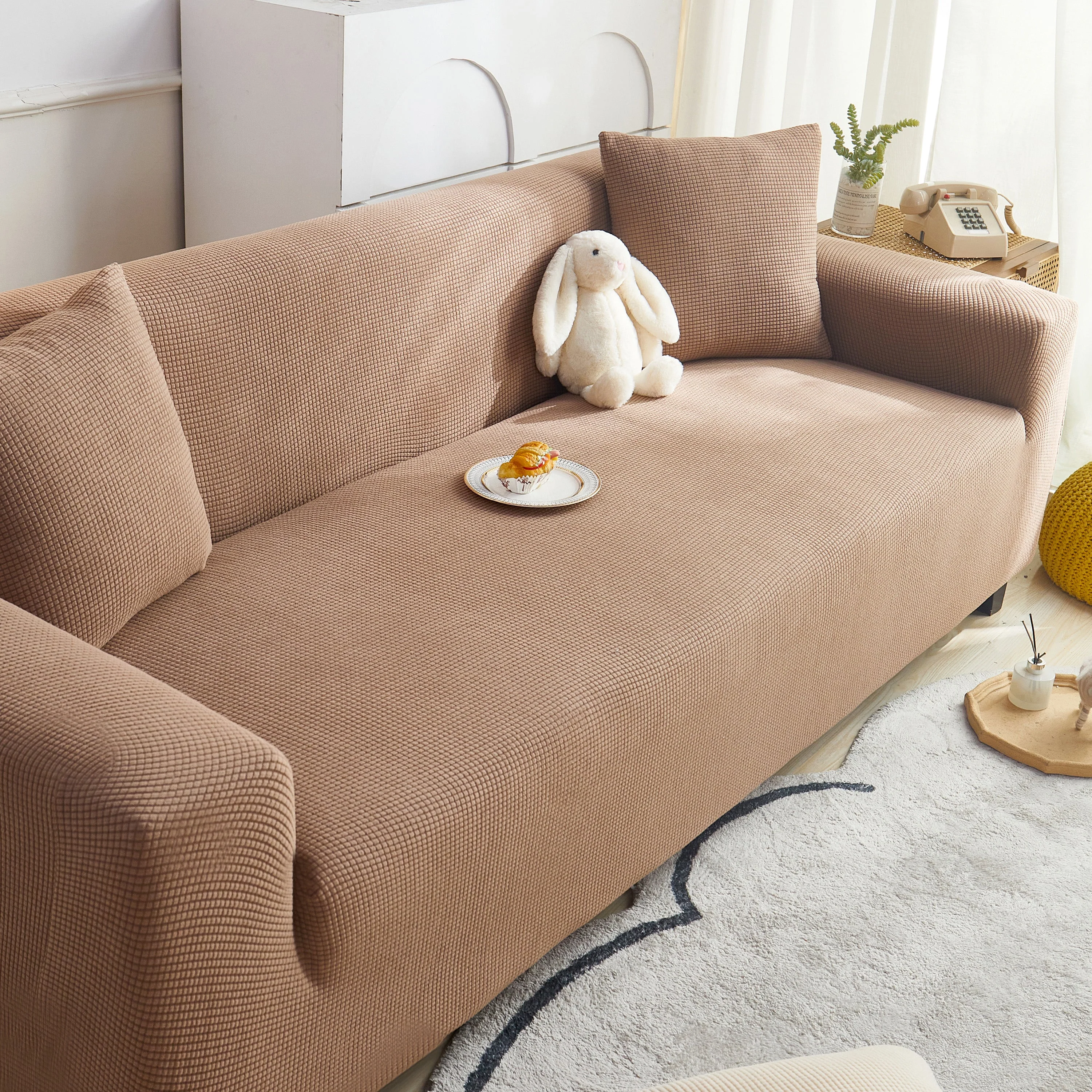 Grid Textured Stretch Sofa Cover, Soft Elastic Slipcover for Couch Protection - Image 23