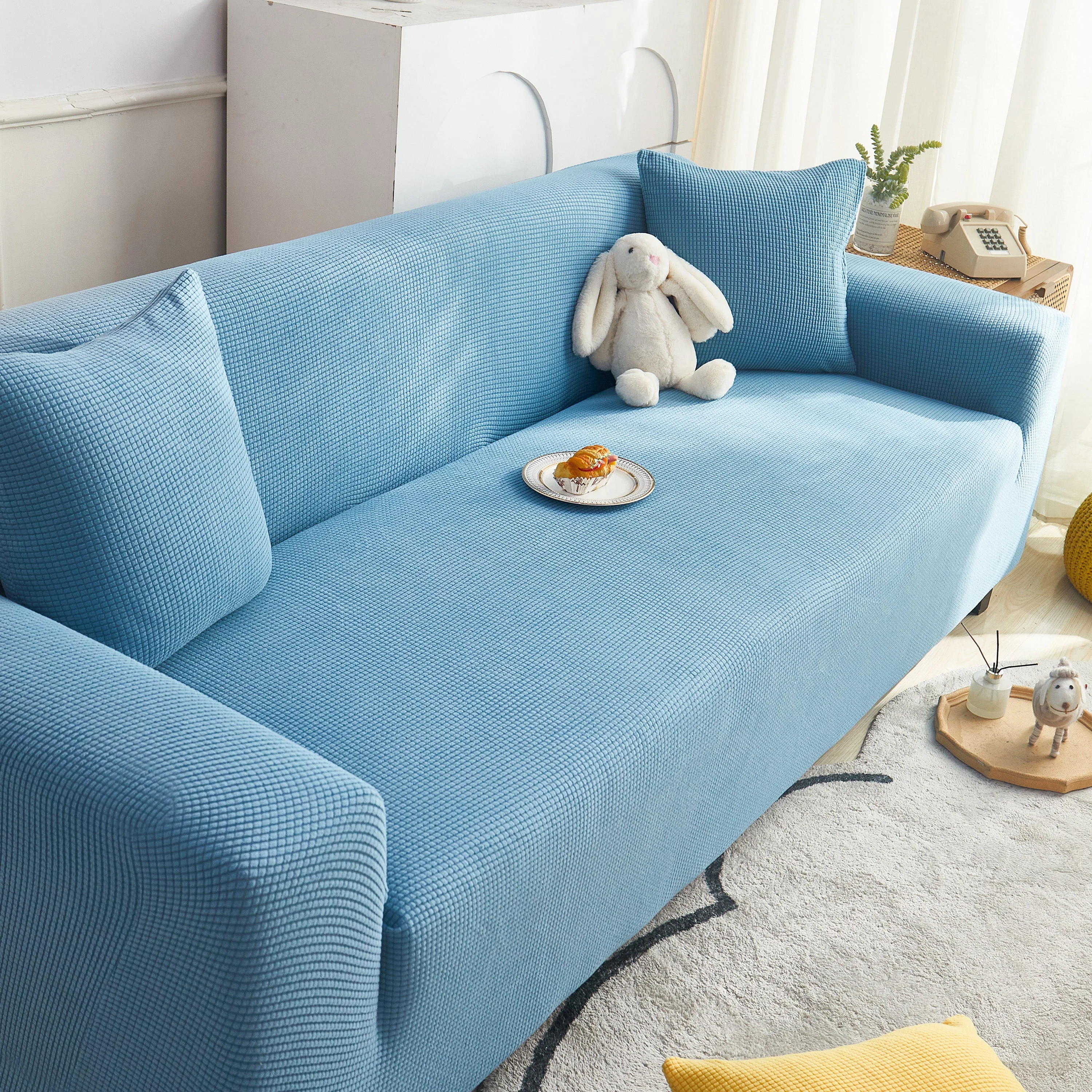 Grid Textured Stretch Sofa Cover, Soft Elastic Slipcover for Couch Protection - Image 25