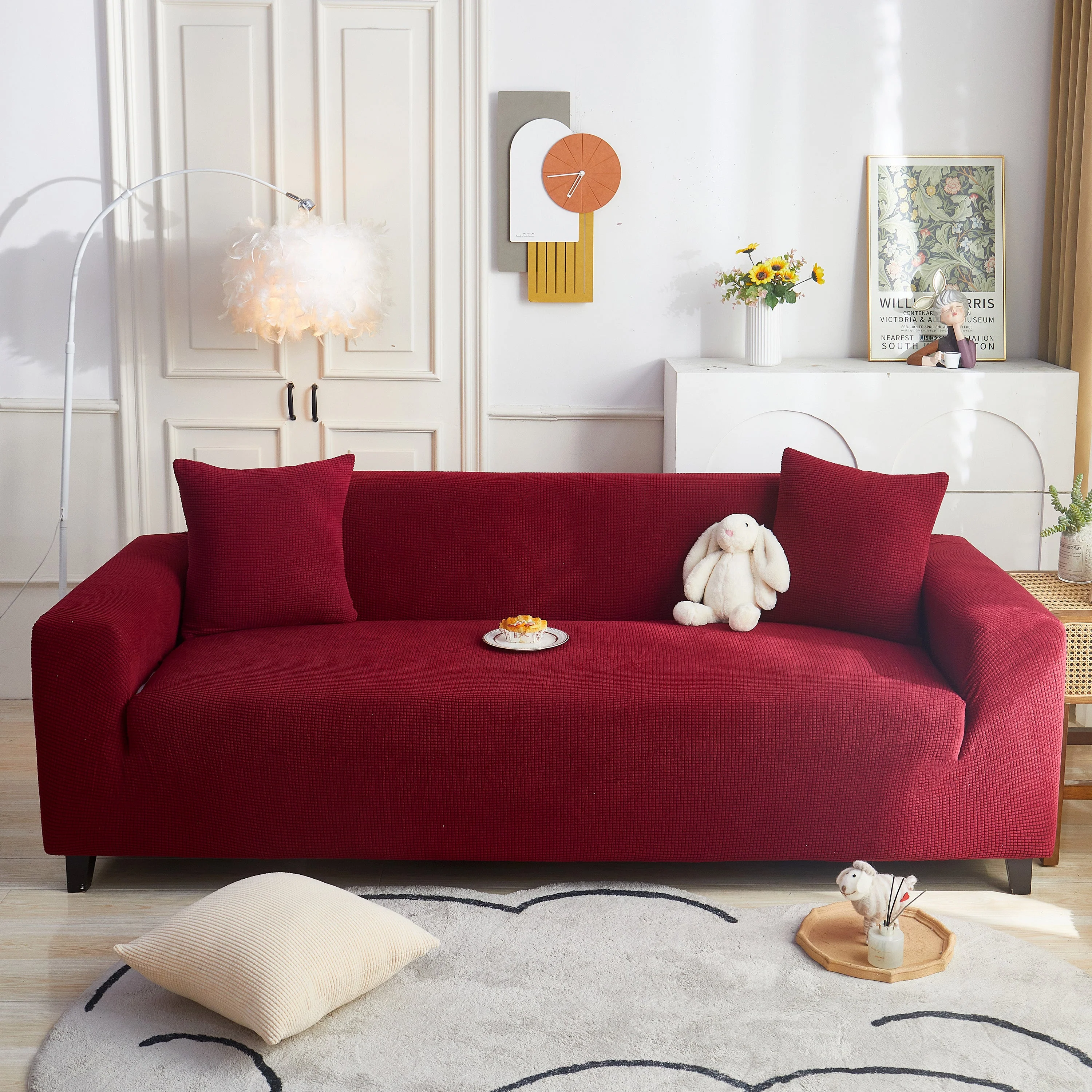 Grid Textured Stretch Sofa Cover, Soft Elastic Slipcover for Couch Protection - Image 28