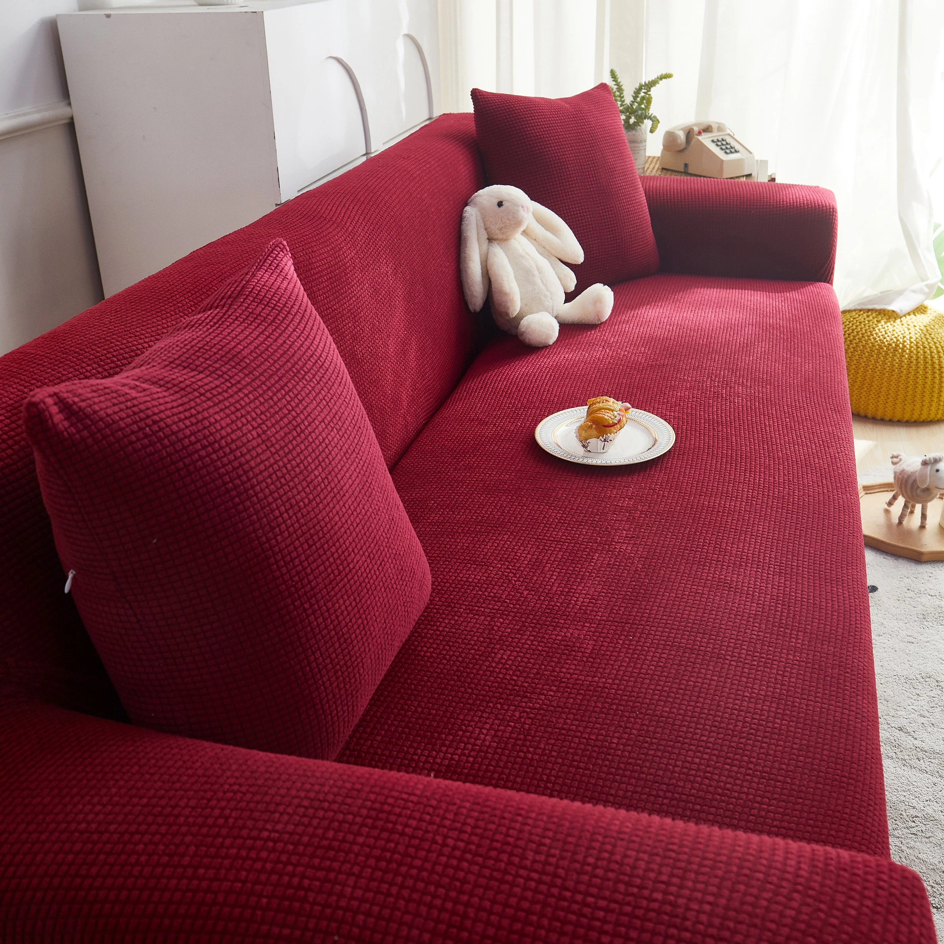 Grid Textured Stretch Sofa Cover, Soft Elastic Slipcover for Couch Protection - Image 29