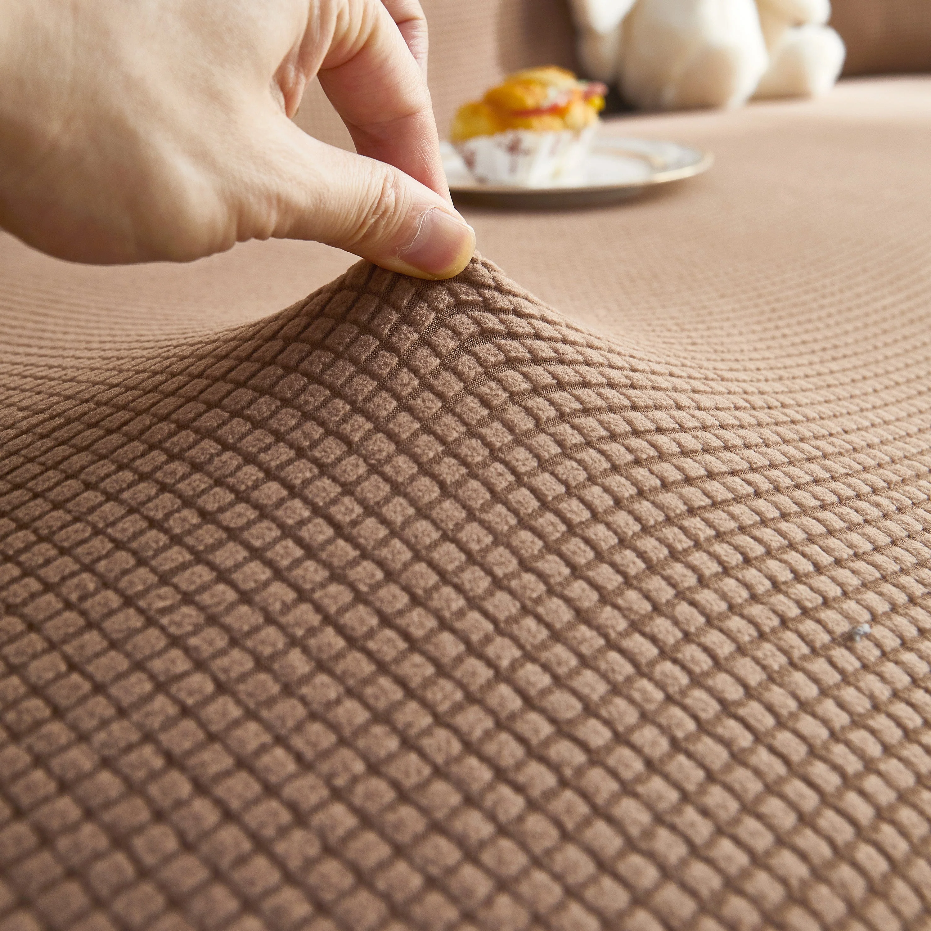 Grid Textured Stretch Sofa Cover, Soft Elastic Slipcover for Couch Protection - Image 3