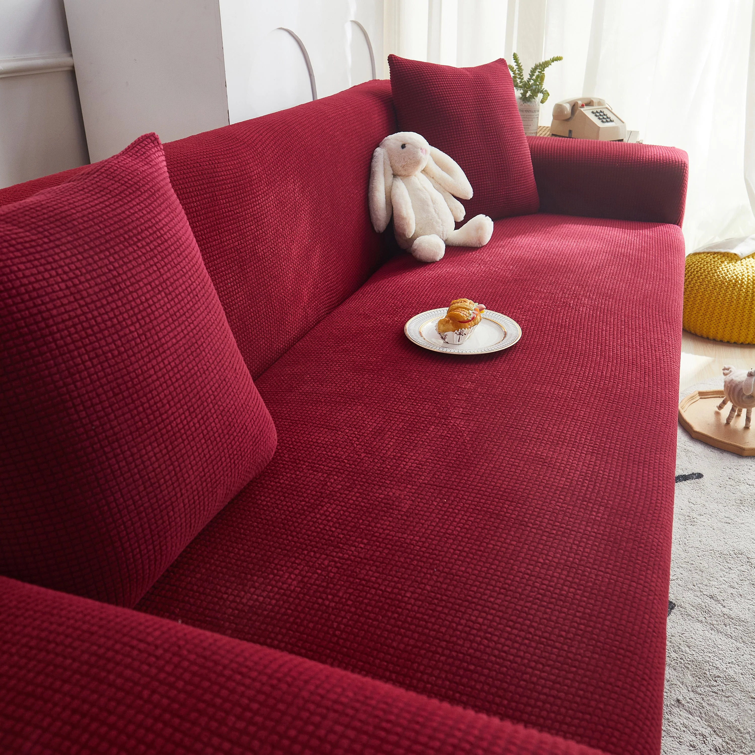Grid Textured Stretch Sofa Cover, Soft Elastic Slipcover for Couch Protection - Image 31