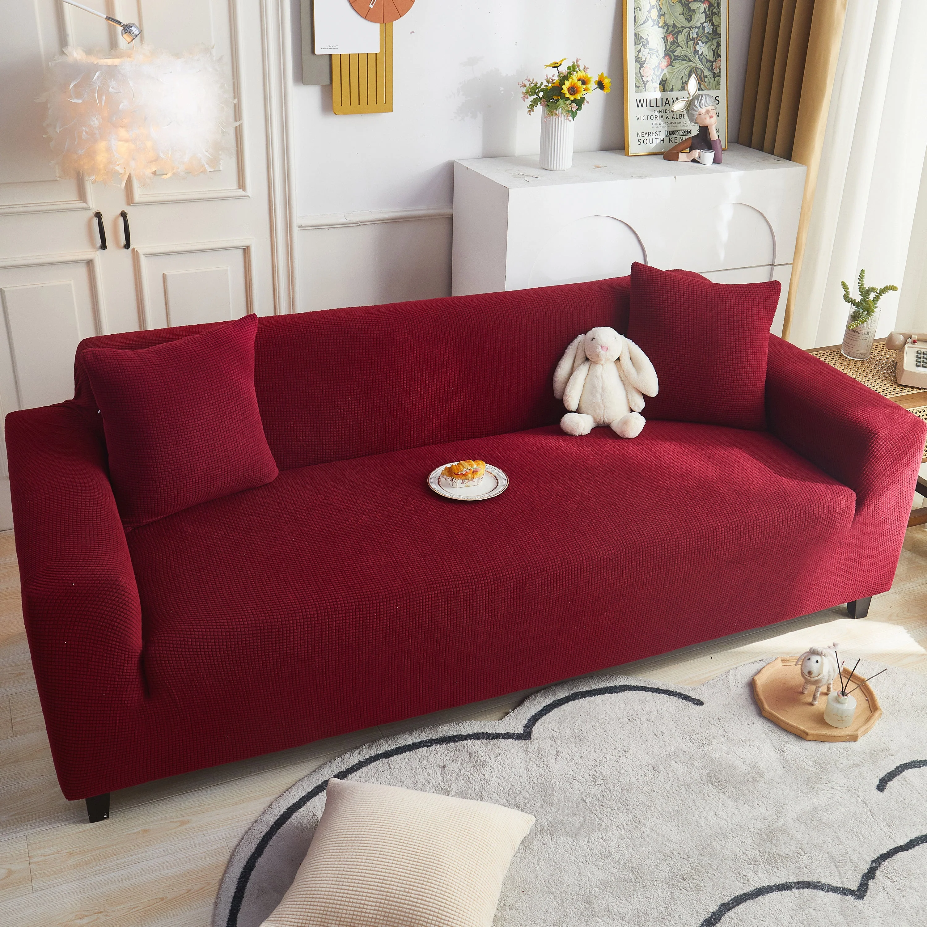 Grid Textured Stretch Sofa Cover, Soft Elastic Slipcover for Couch Protection - Image 32