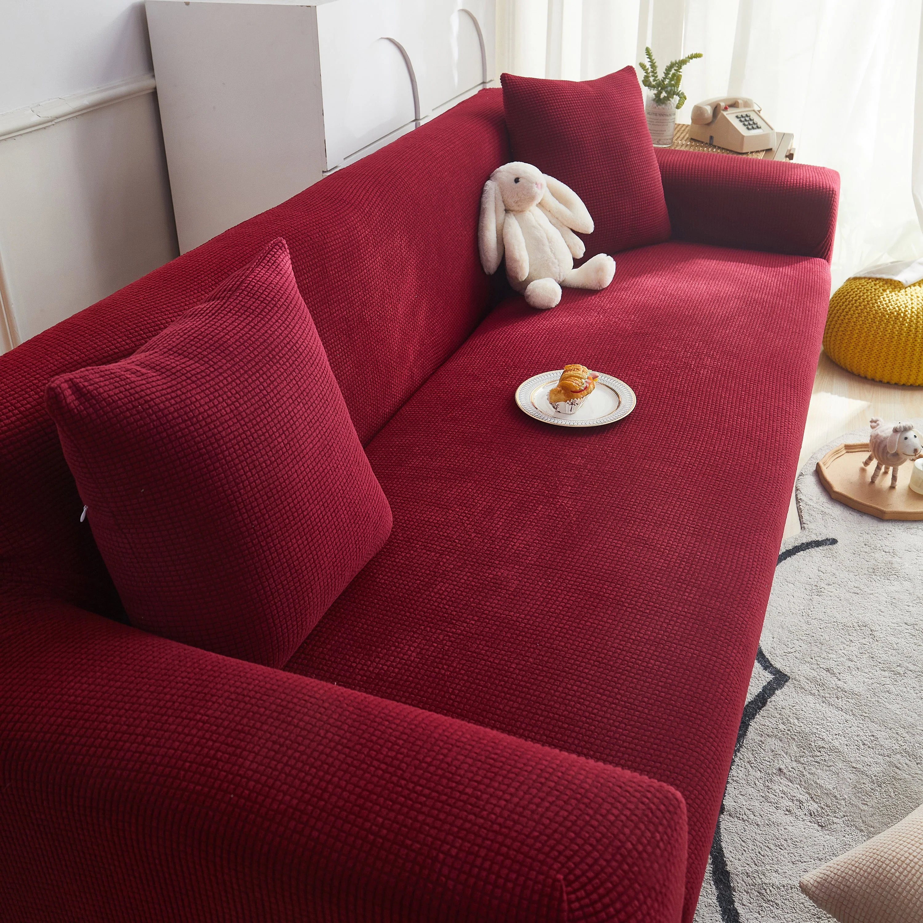 Grid Textured Stretch Sofa Cover, Soft Elastic Slipcover for Couch Protection - Image 33