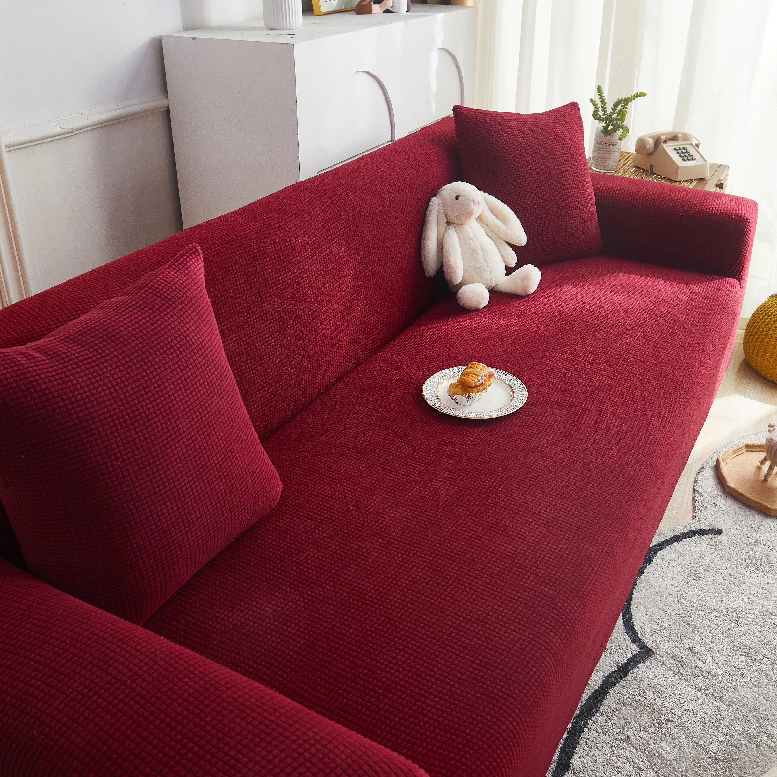Grid Textured Stretch Sofa Cover, Soft Elastic Slipcover for Couch Protection - Image 34