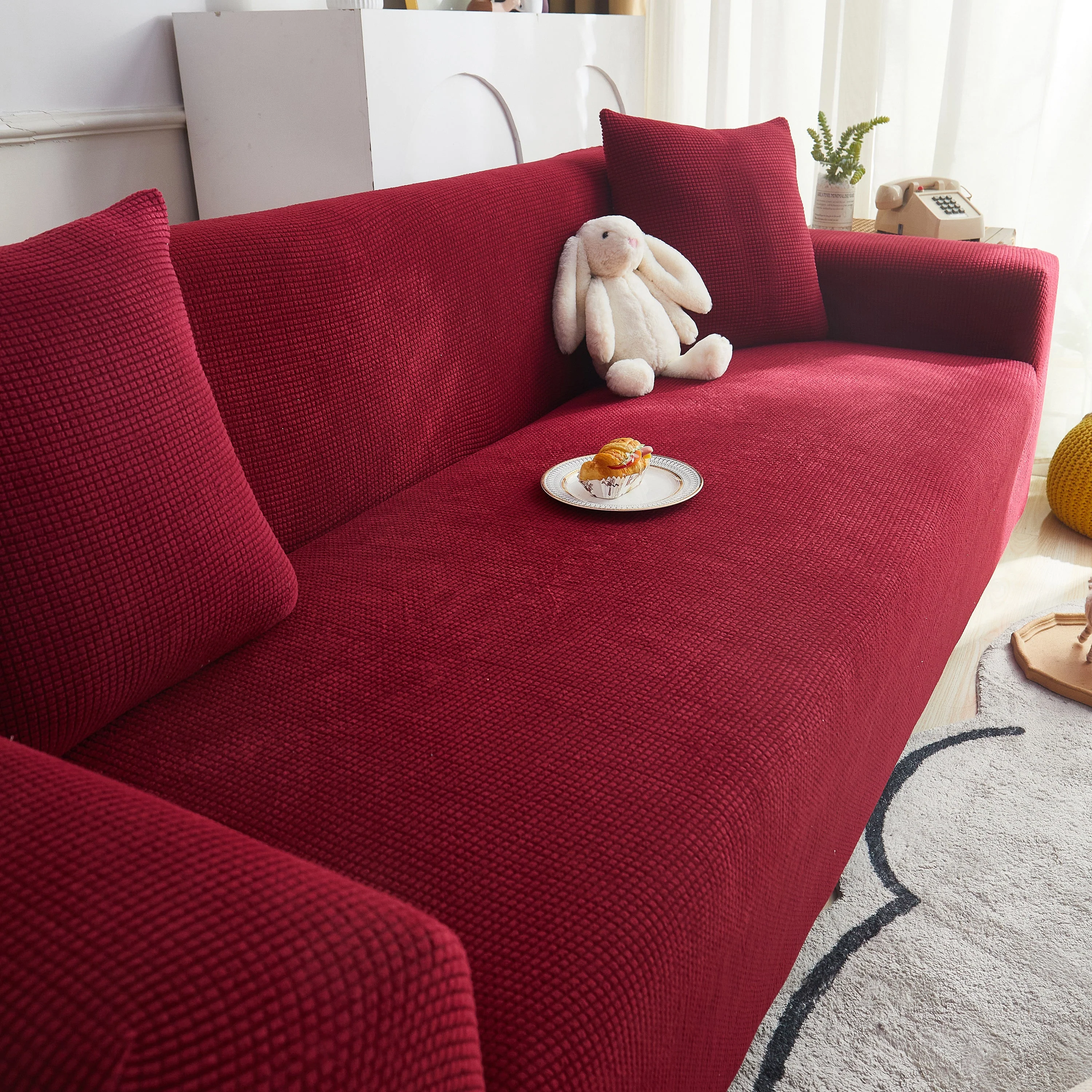 Grid Textured Stretch Sofa Cover, Soft Elastic Slipcover for Couch Protection - Image 35