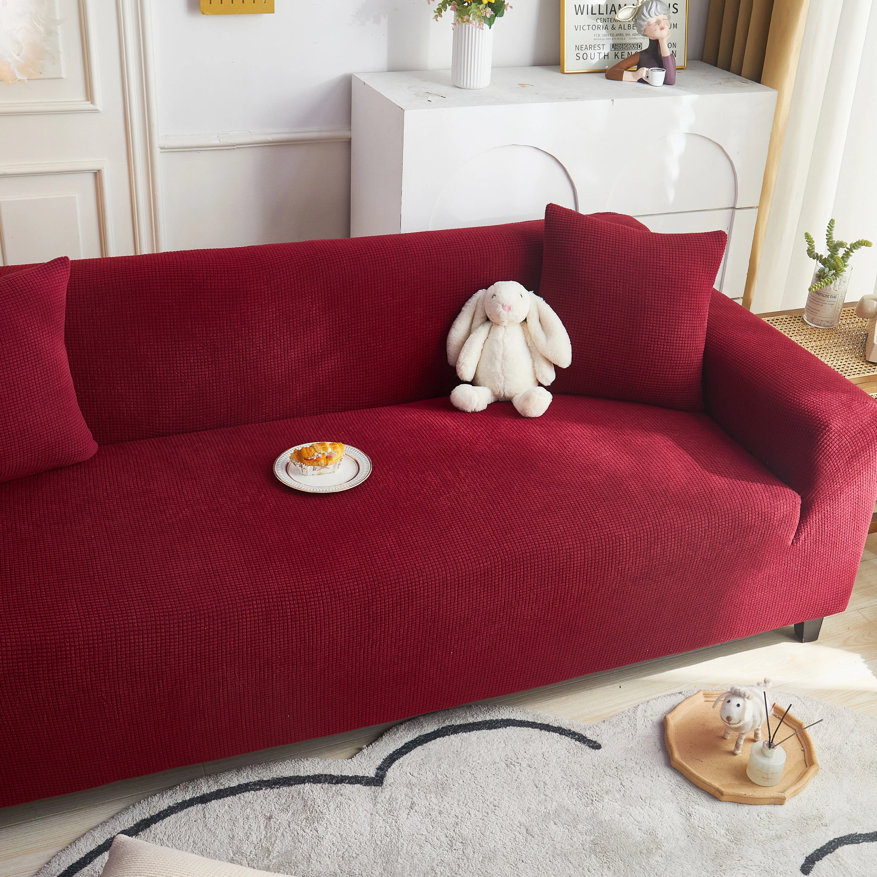 Grid Textured Stretch Sofa Cover, Soft Elastic Slipcover for Couch Protection - Image 36