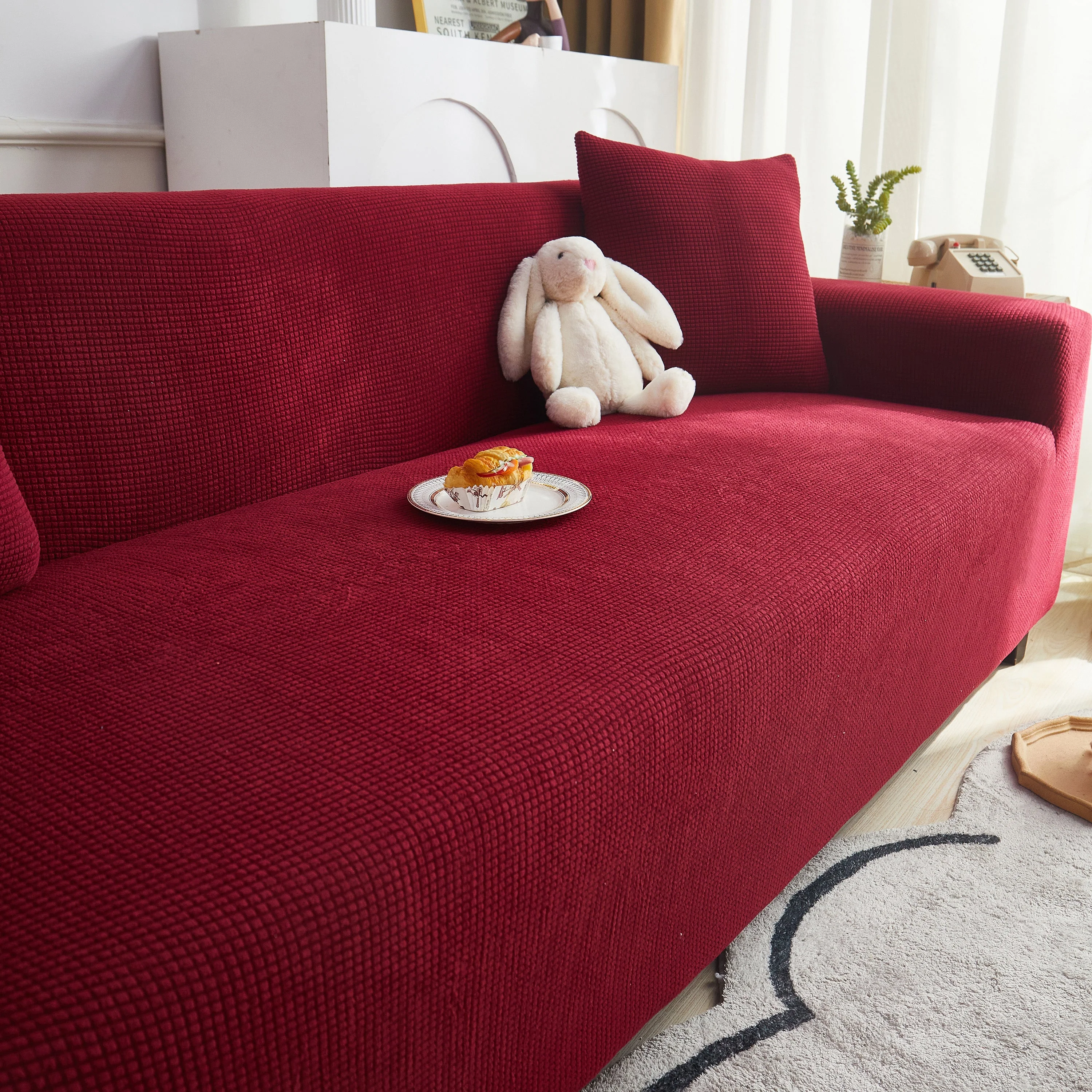Grid Textured Stretch Sofa Cover, Soft Elastic Slipcover for Couch Protection - Image 37
