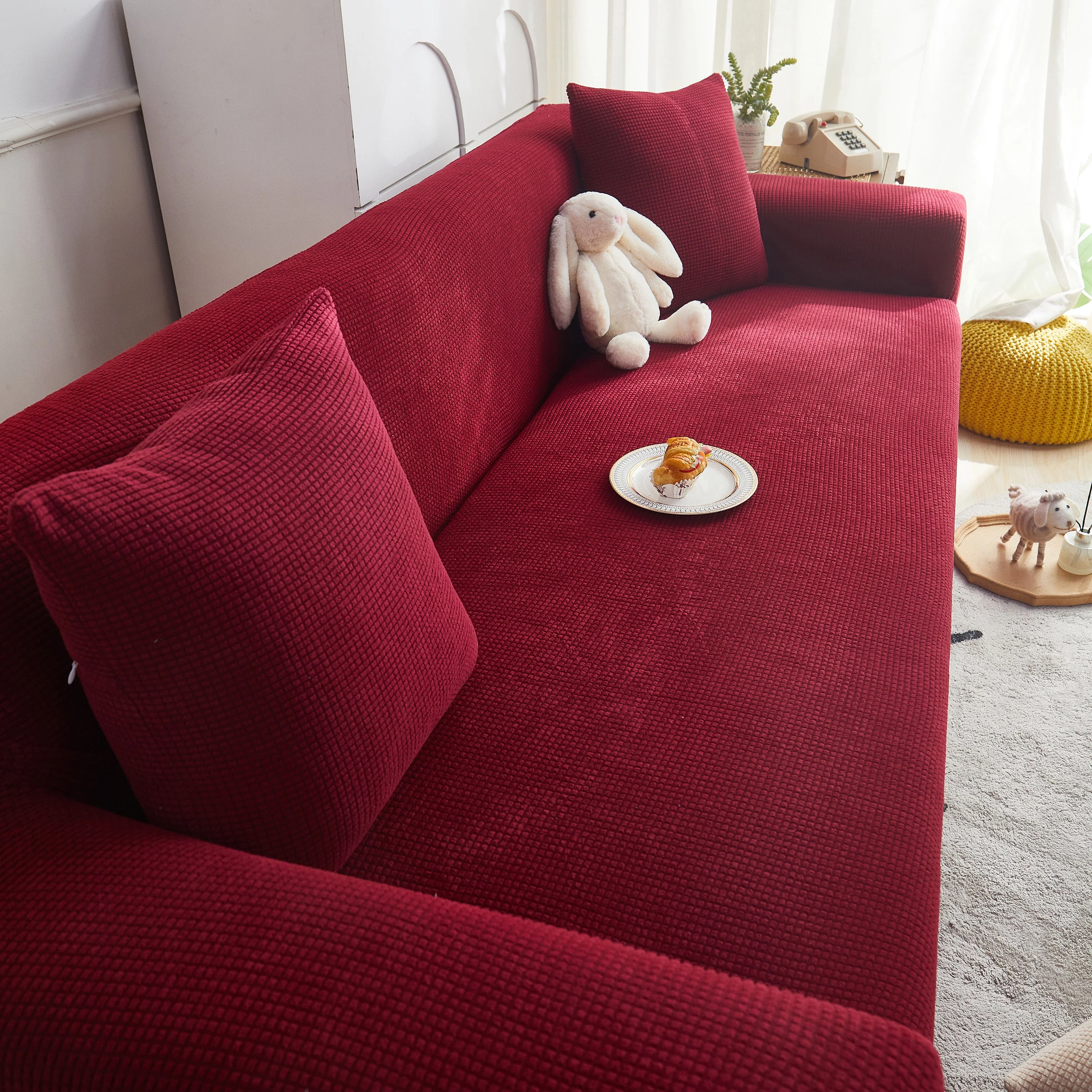 Grid Textured Stretch Sofa Cover, Soft Elastic Slipcover for Couch Protection - Image 44