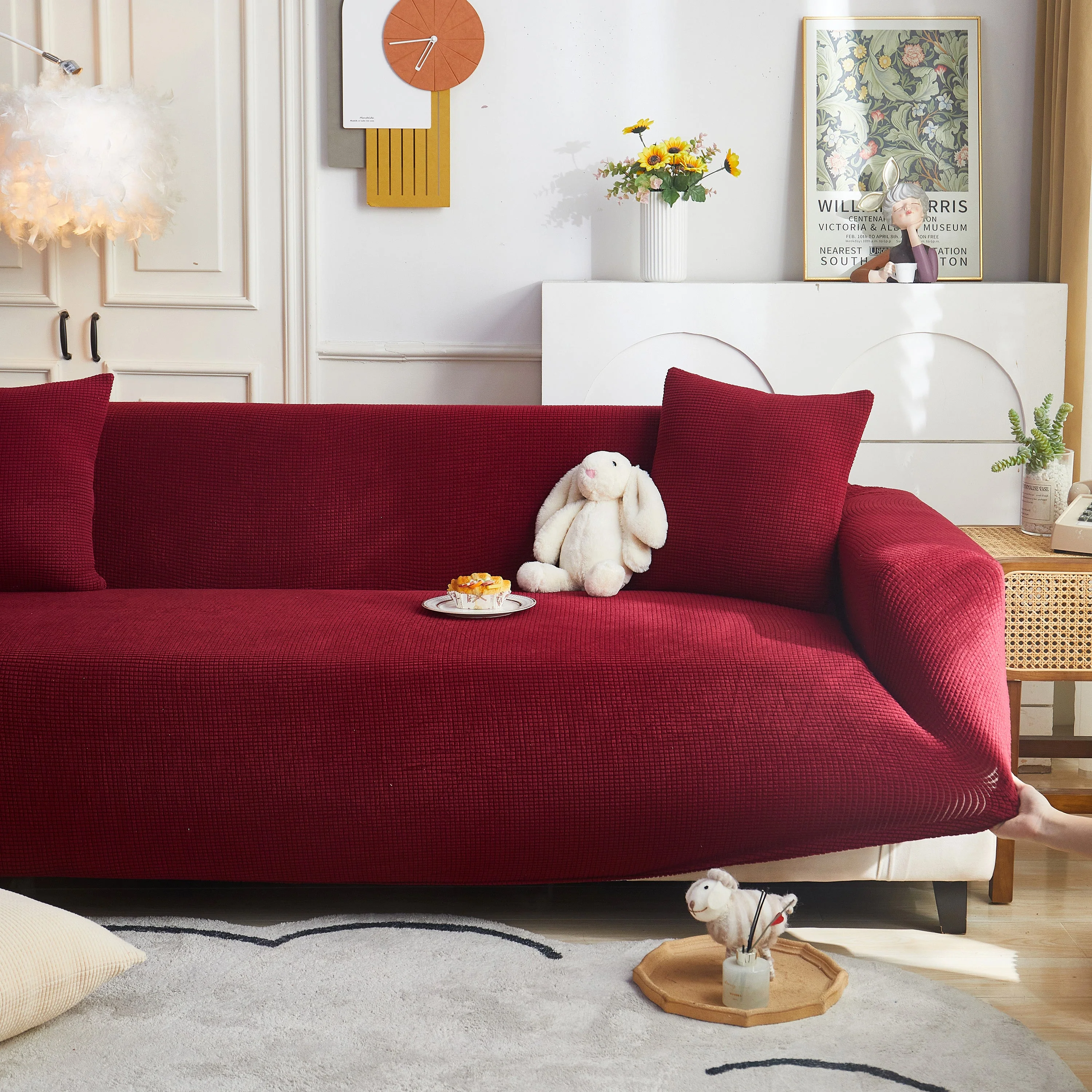 Grid Textured Stretch Sofa Cover, Soft Elastic Slipcover for Couch Protection - Image 45
