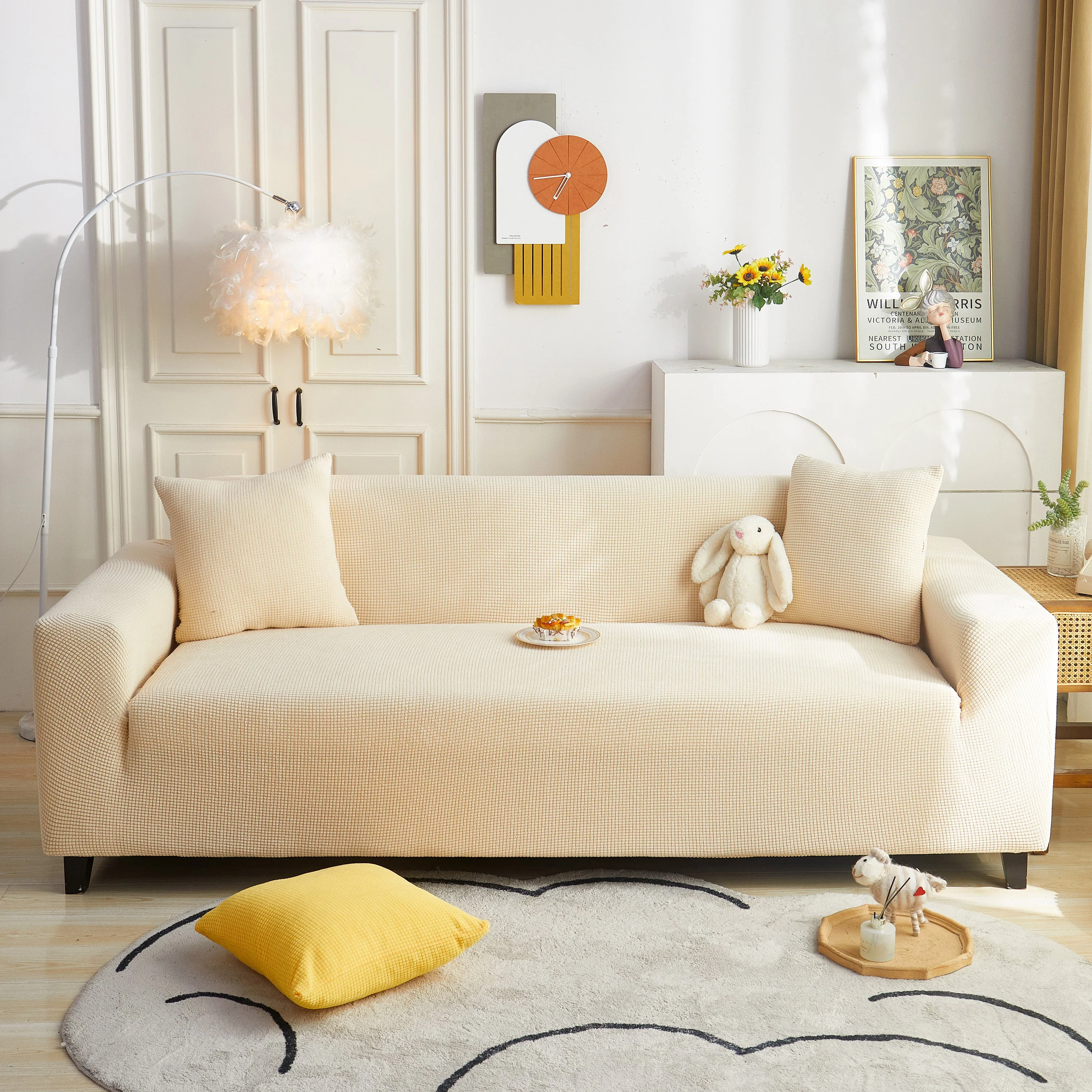 Grid Textured Stretch Sofa Cover, Soft Elastic Slipcover for Couch Protection - Image 46
