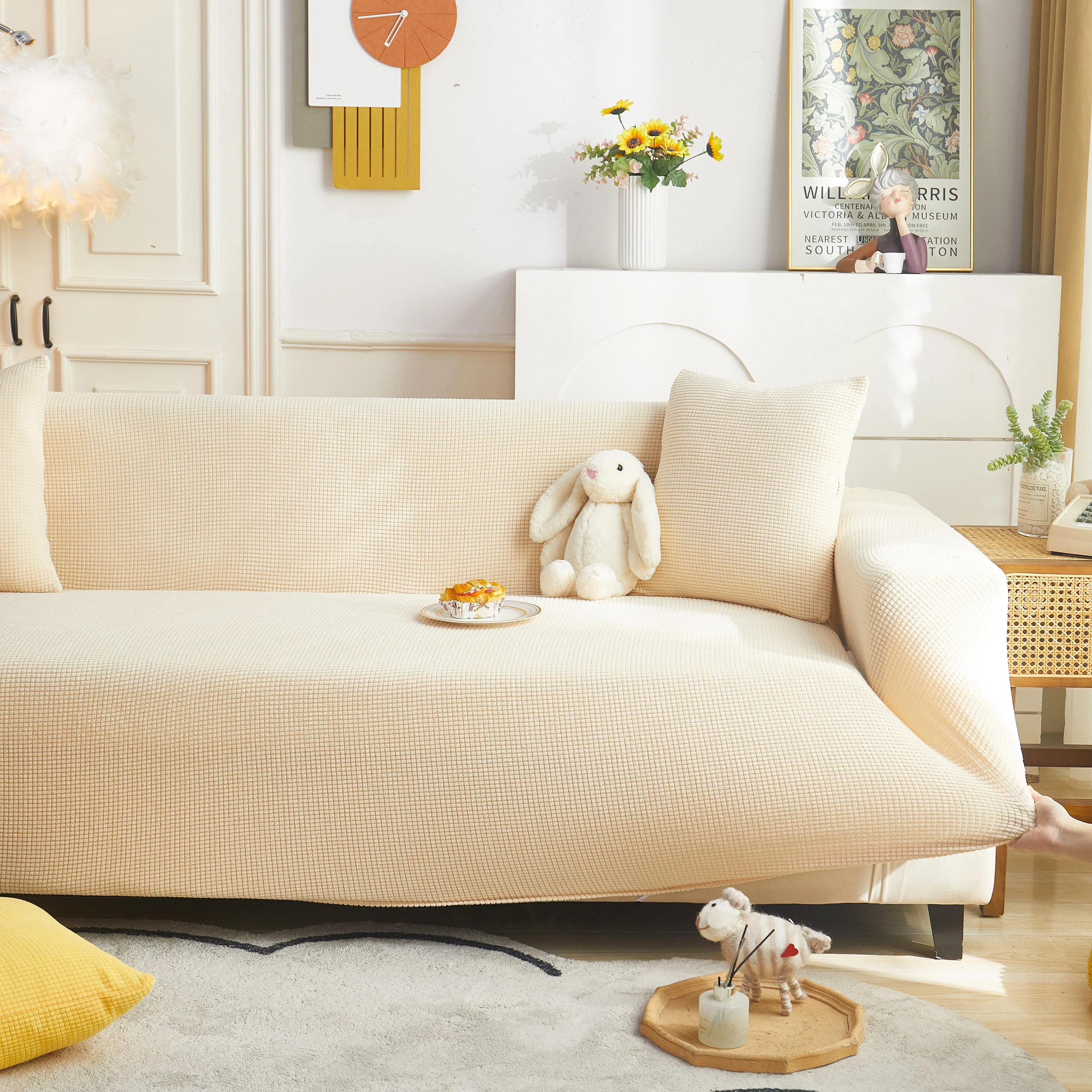 Grid Textured Stretch Sofa Cover, Soft Elastic Slipcover for Couch Protection - Image 53