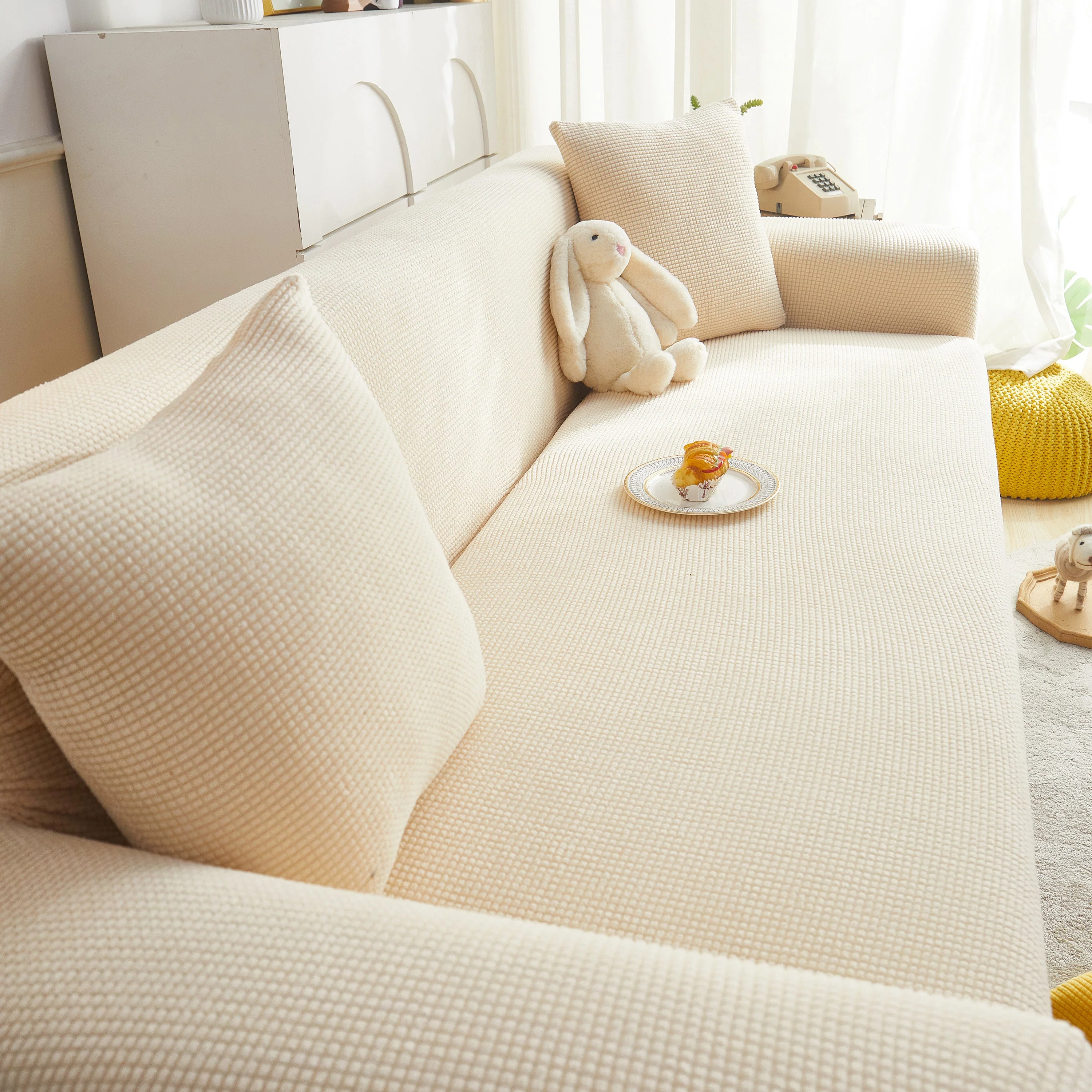 Grid Textured Stretch Sofa Cover, Soft Elastic Slipcover for Couch Protection - Image 55