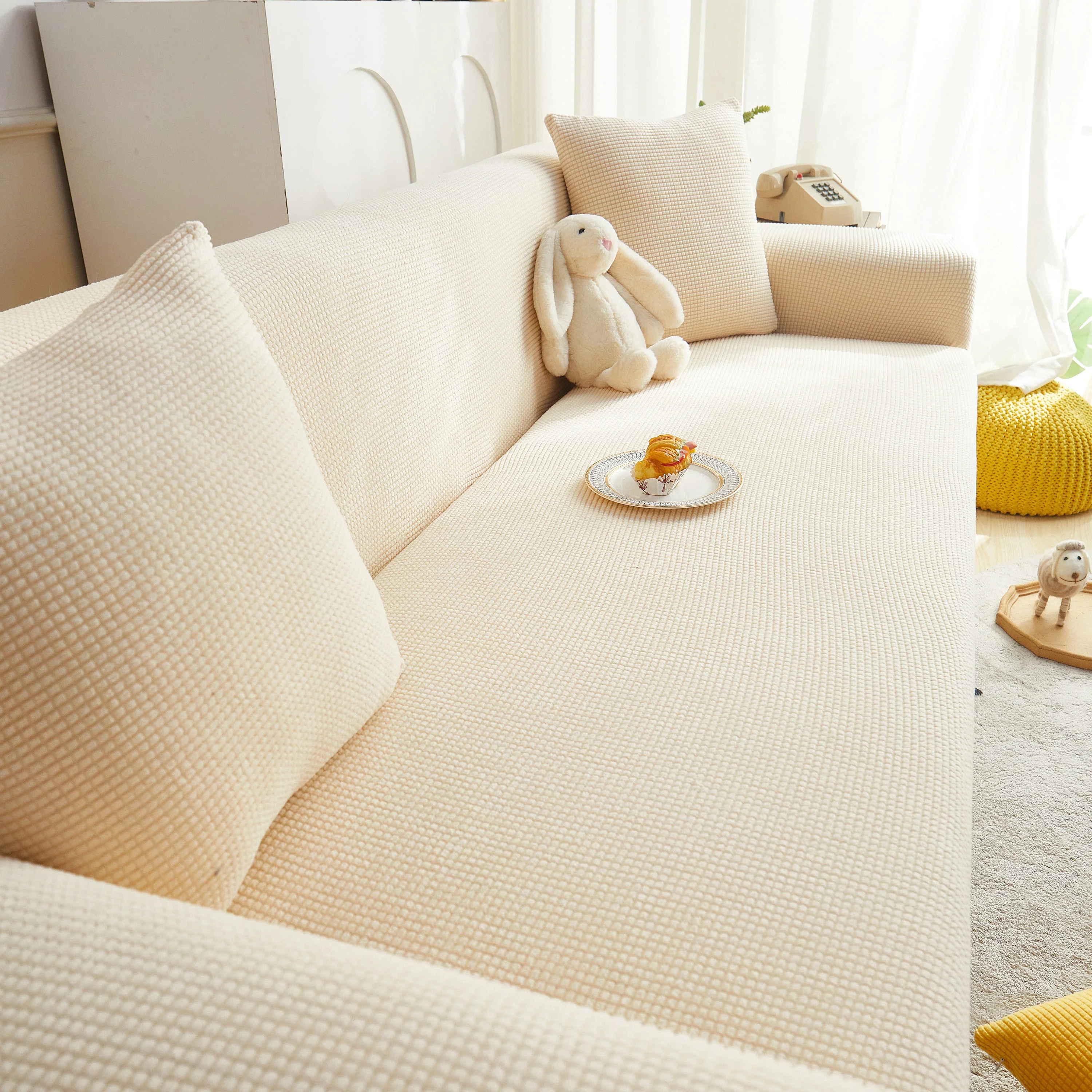 Grid Textured Stretch Sofa Cover, Soft Elastic Slipcover for Couch Protection - Image 56