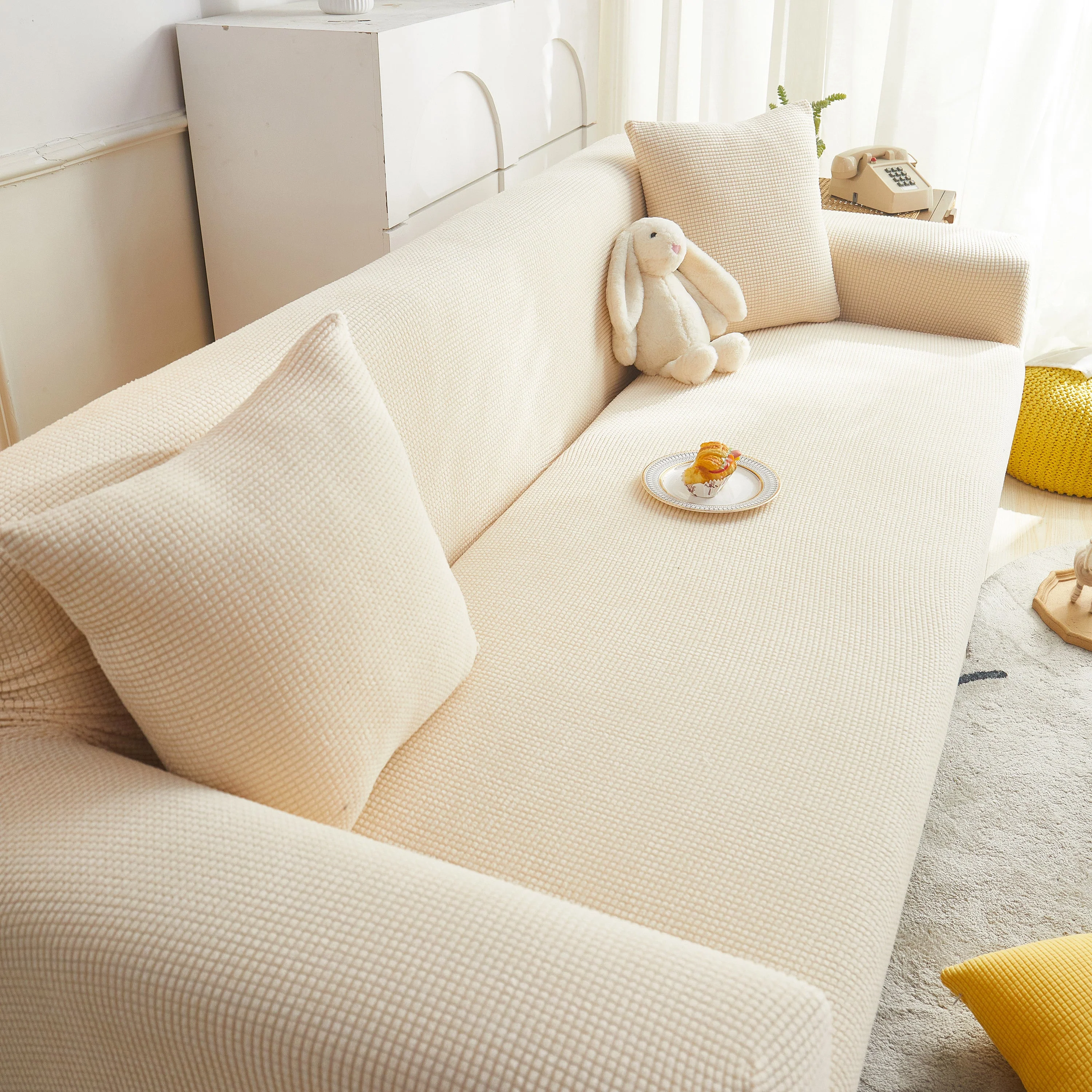 Grid Textured Stretch Sofa Cover, Soft Elastic Slipcover for Couch Protection - Image 57