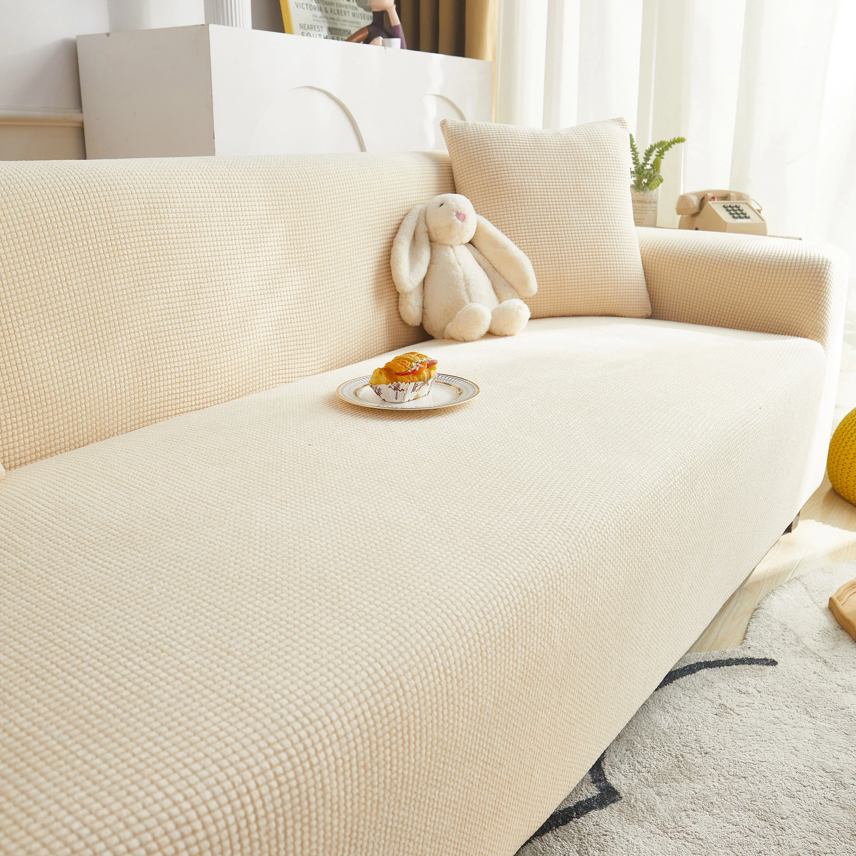 Grid Textured Stretch Sofa Cover, Soft Elastic Slipcover for Couch Protection - Image 58