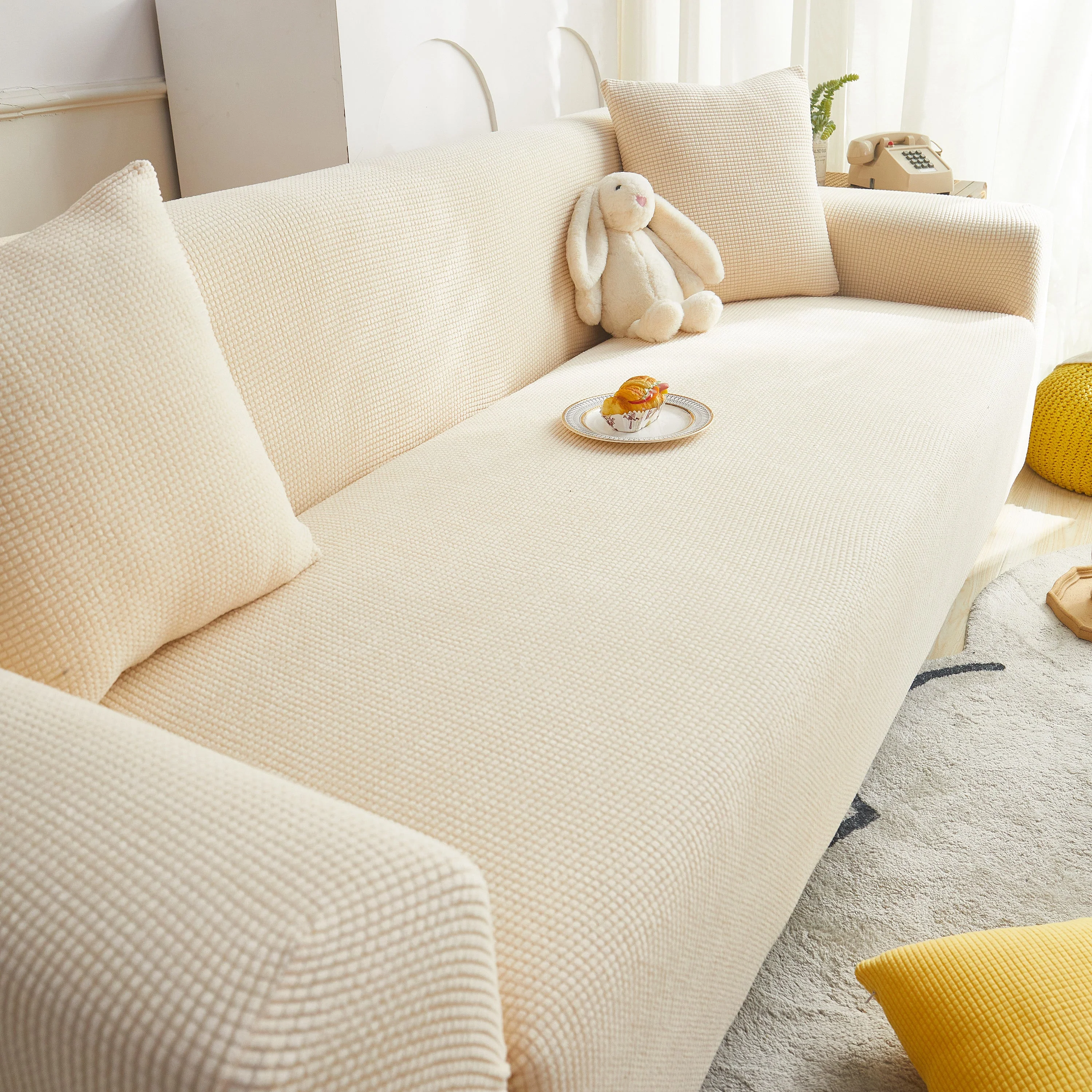 Grid Textured Stretch Sofa Cover, Soft Elastic Slipcover for Couch Protection - Image 59
