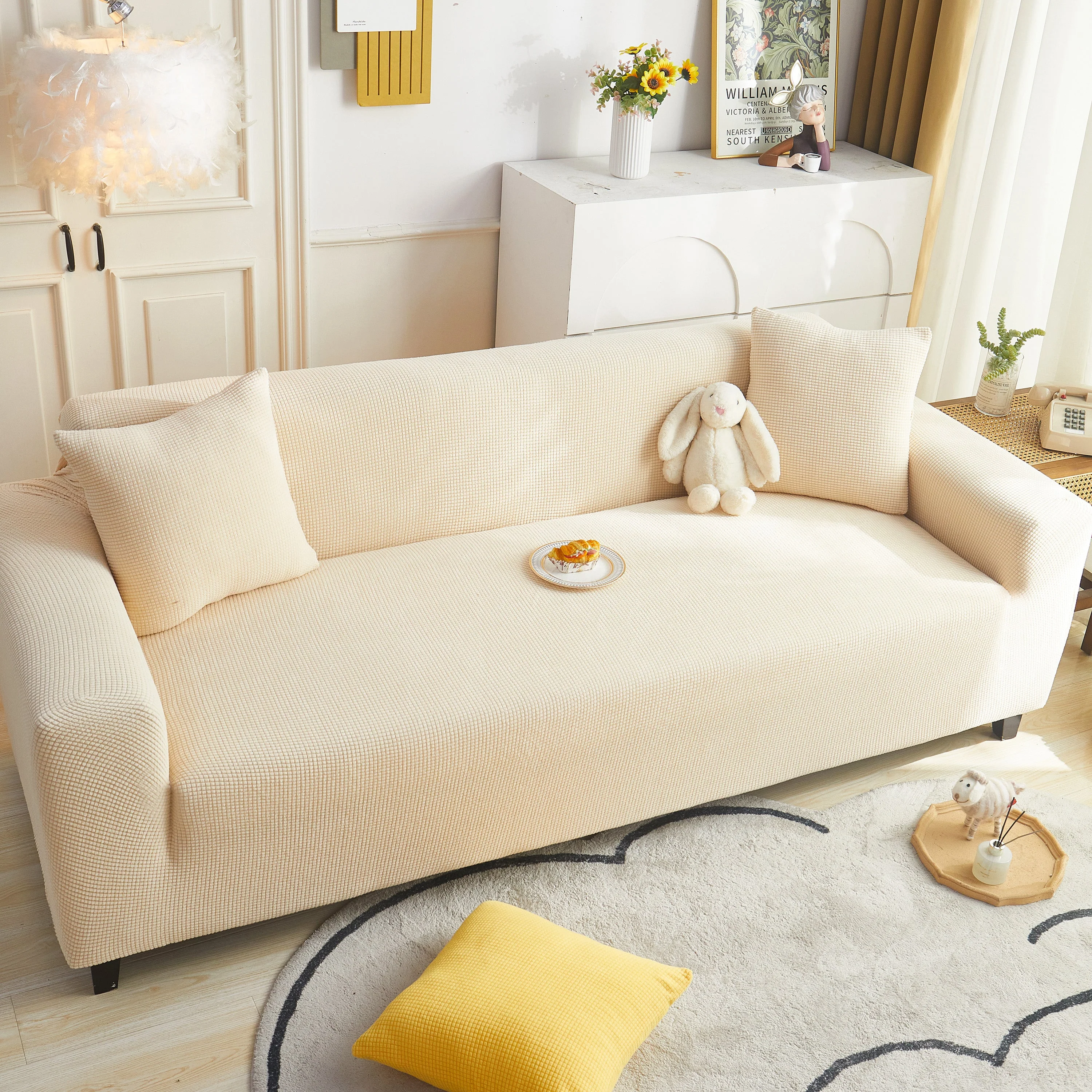 Grid Textured Stretch Sofa Cover, Soft Elastic Slipcover for Couch Protection - Image 60
