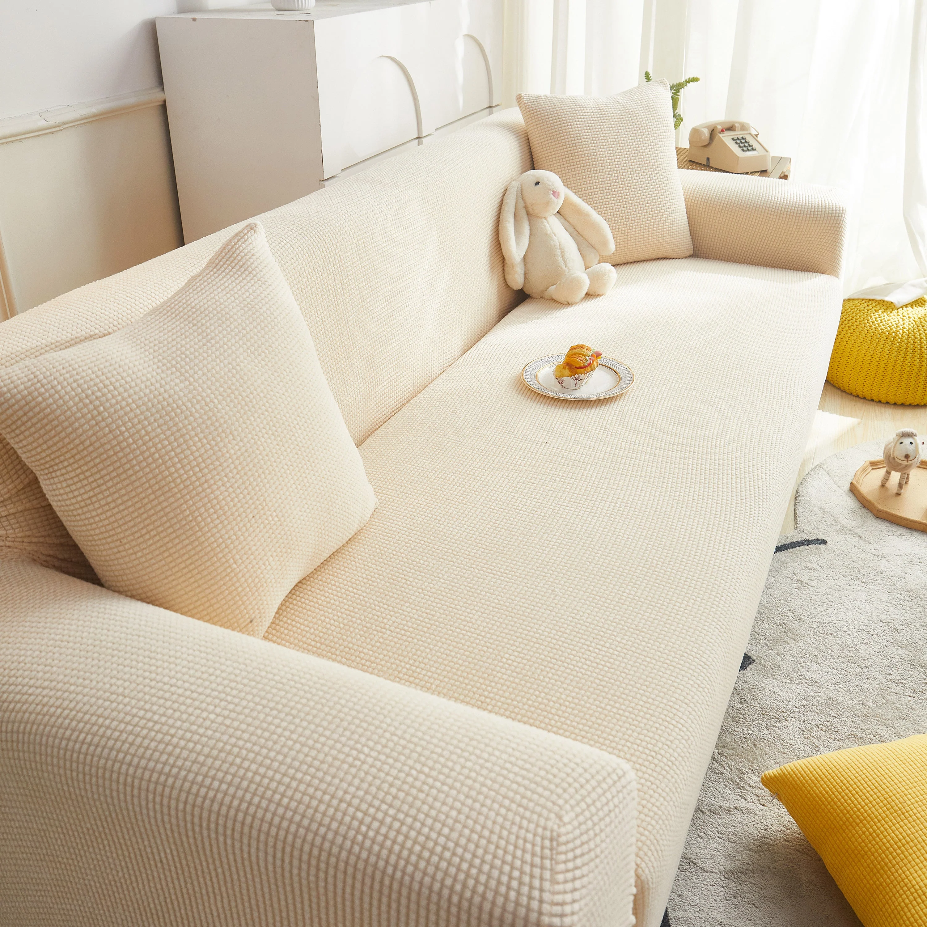 Grid Textured Stretch Sofa Cover, Soft Elastic Slipcover for Couch Protection - Image 61
