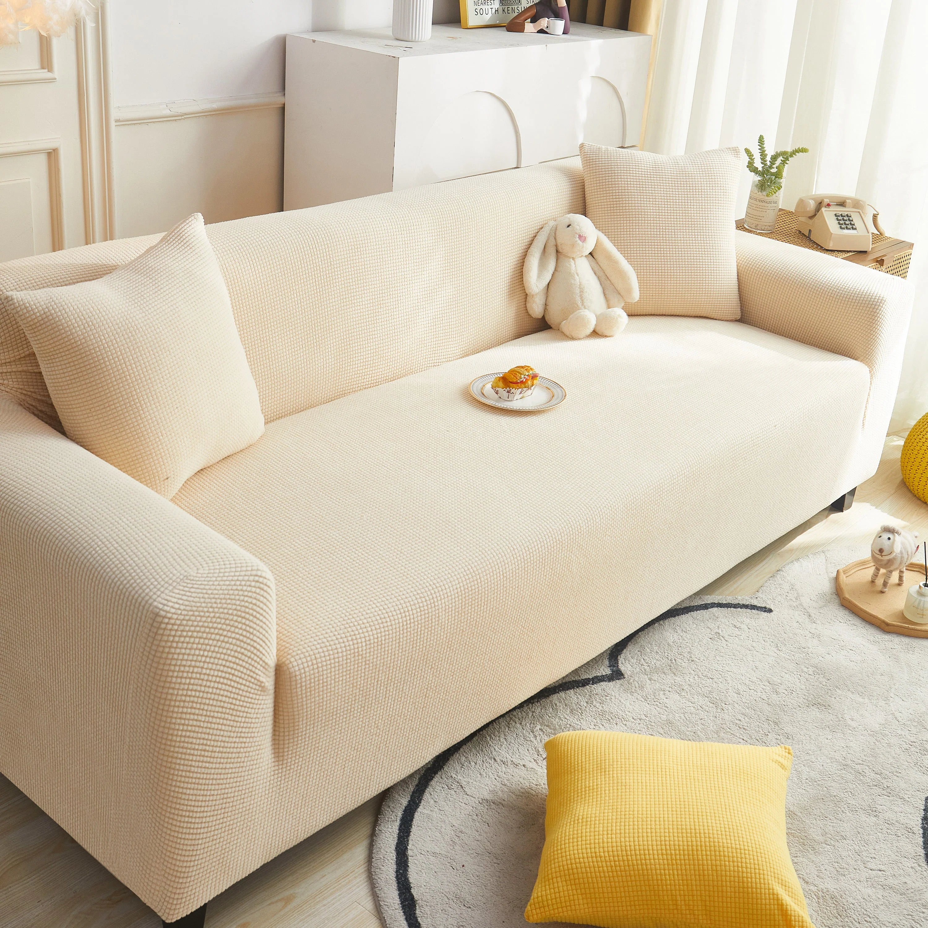 Grid Textured Stretch Sofa Cover, Soft Elastic Slipcover for Couch Protection - Image 62