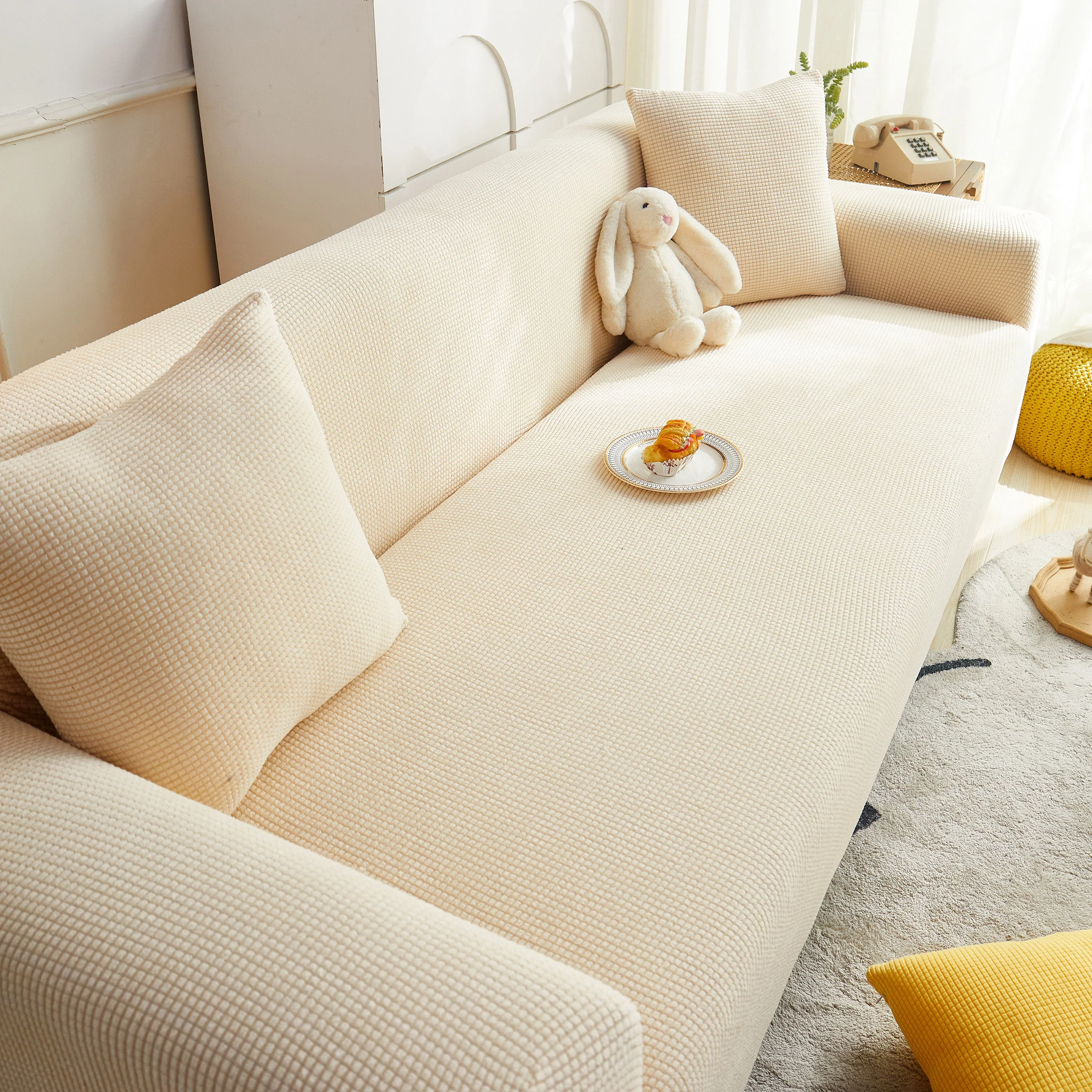 Grid Textured Stretch Sofa Cover, Soft Elastic Slipcover for Couch Protection - Image 63