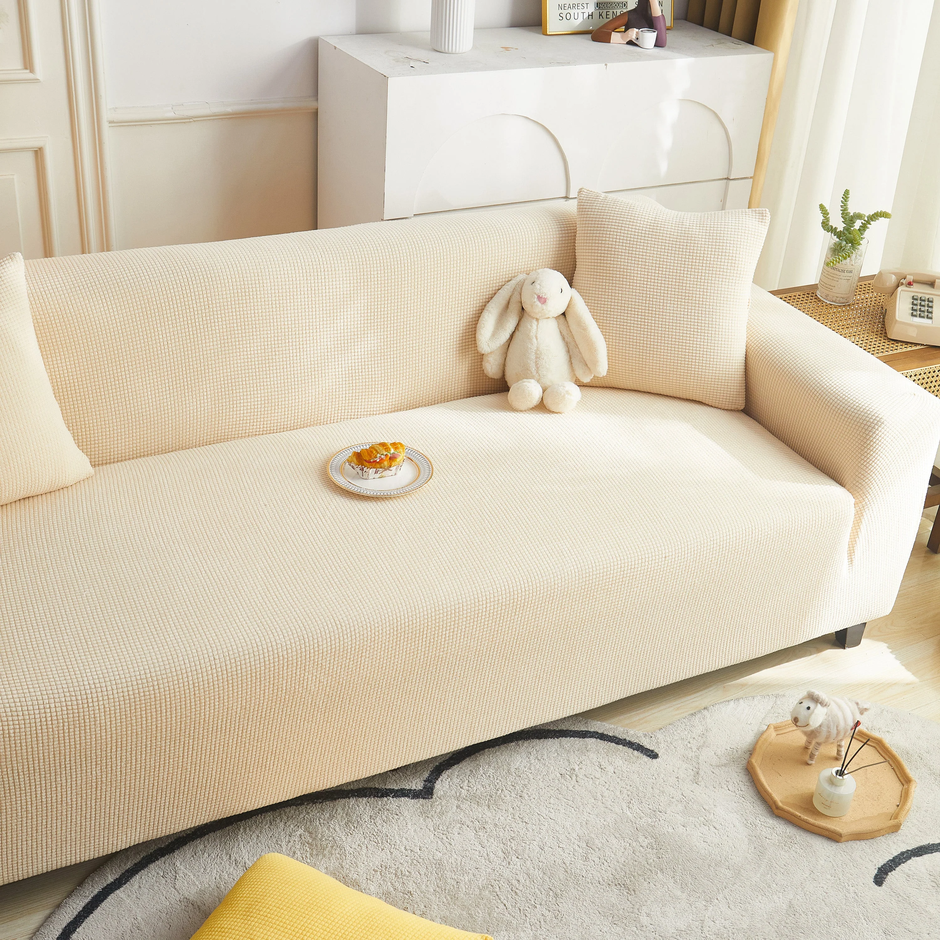 Grid Textured Stretch Sofa Cover, Soft Elastic Slipcover for Couch Protection - Image 64