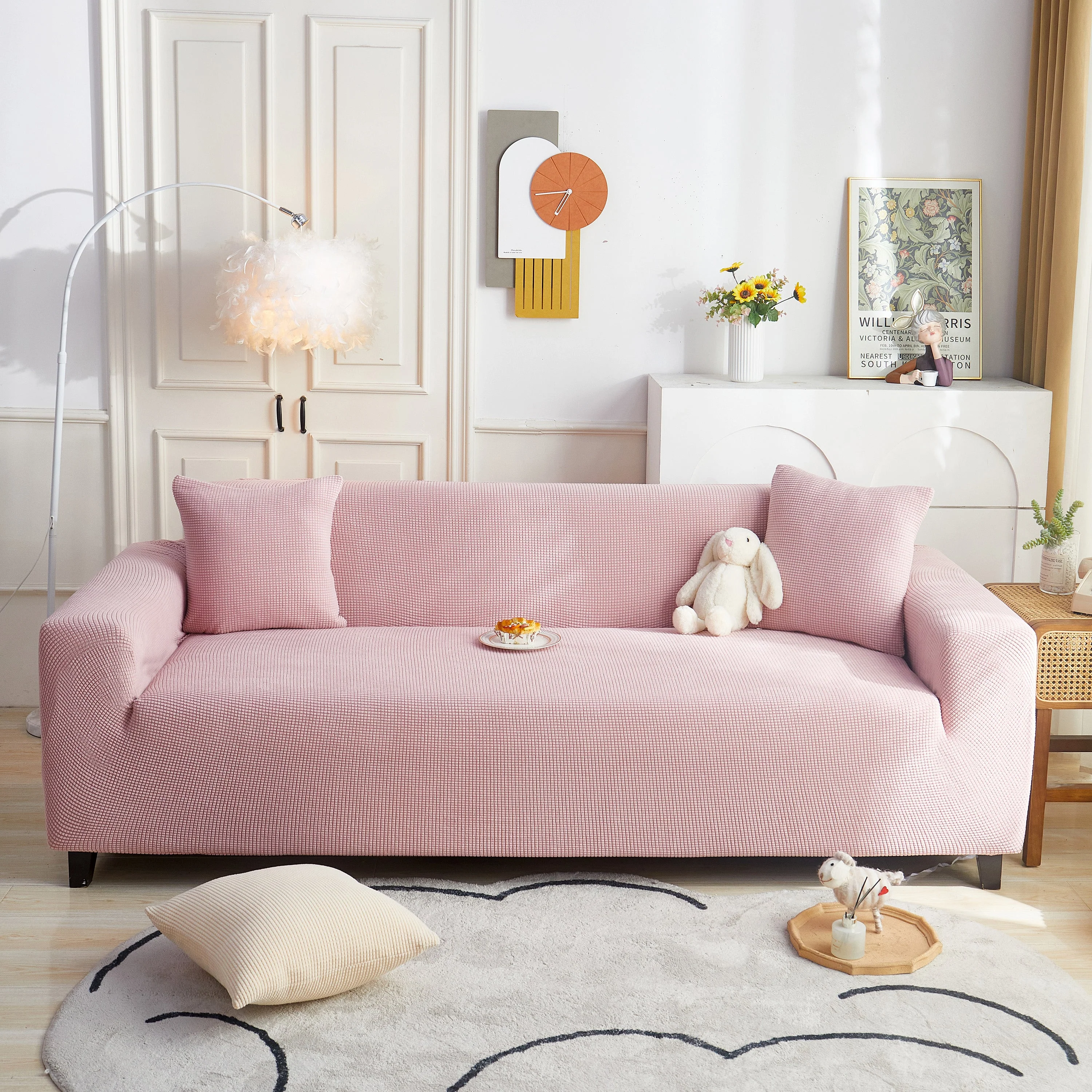Grid Textured Stretch Sofa Cover, Soft Elastic Slipcover for Couch Protection - Image 65