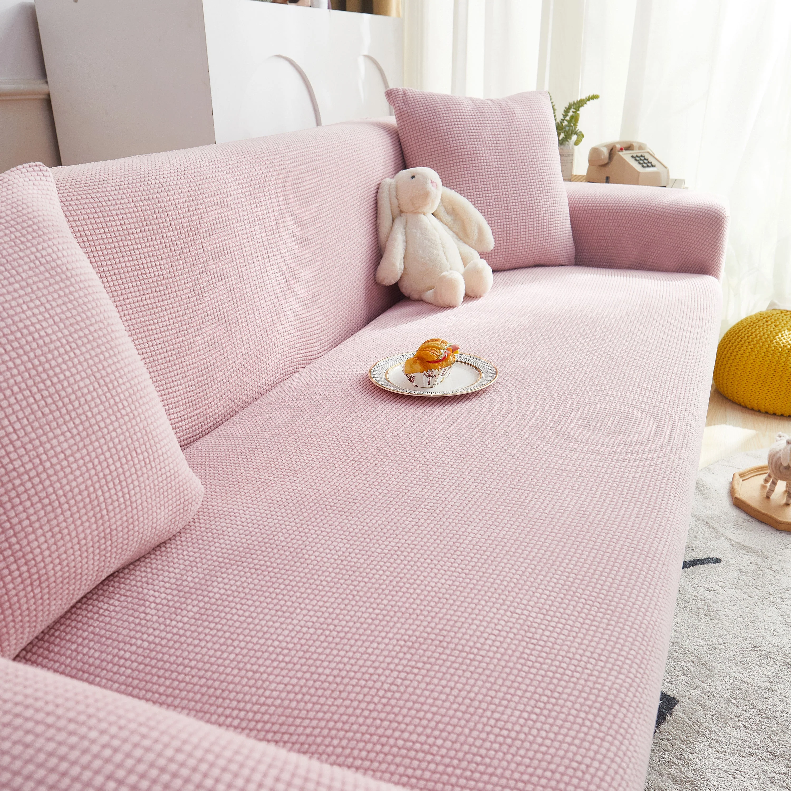 Grid Textured Stretch Sofa Cover, Soft Elastic Slipcover for Couch Protection - Image 69