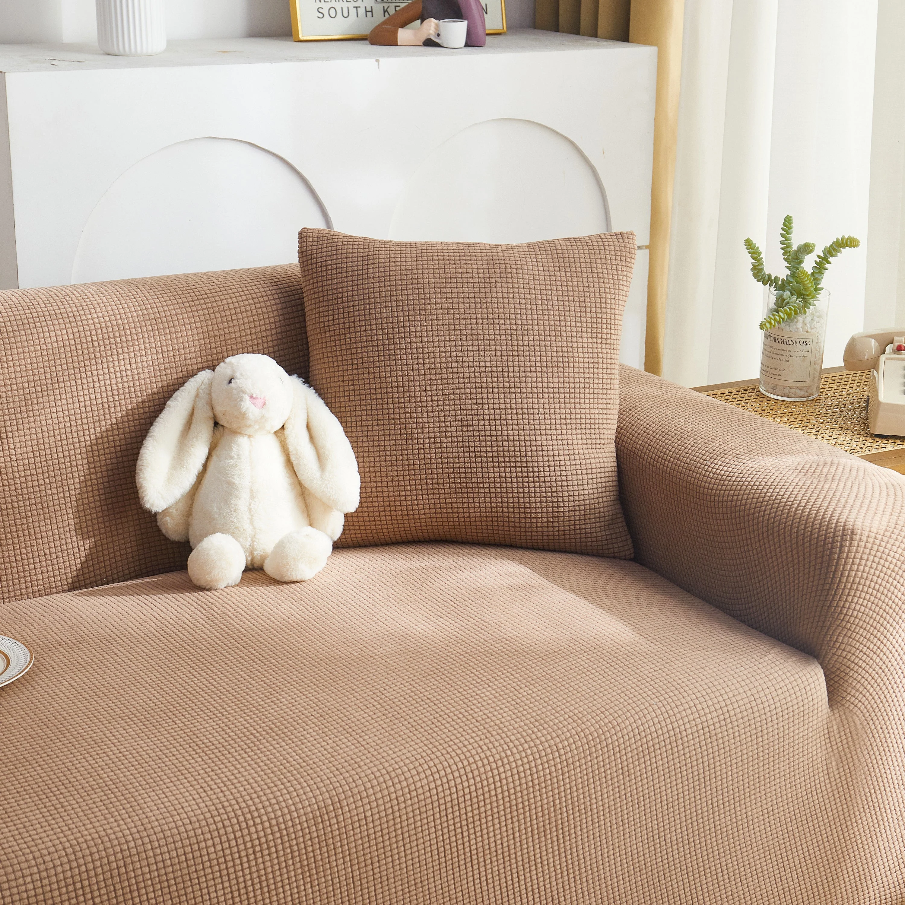Grid Textured Stretch Sofa Cover, Soft Elastic Slipcover for Couch Protection - Image 7