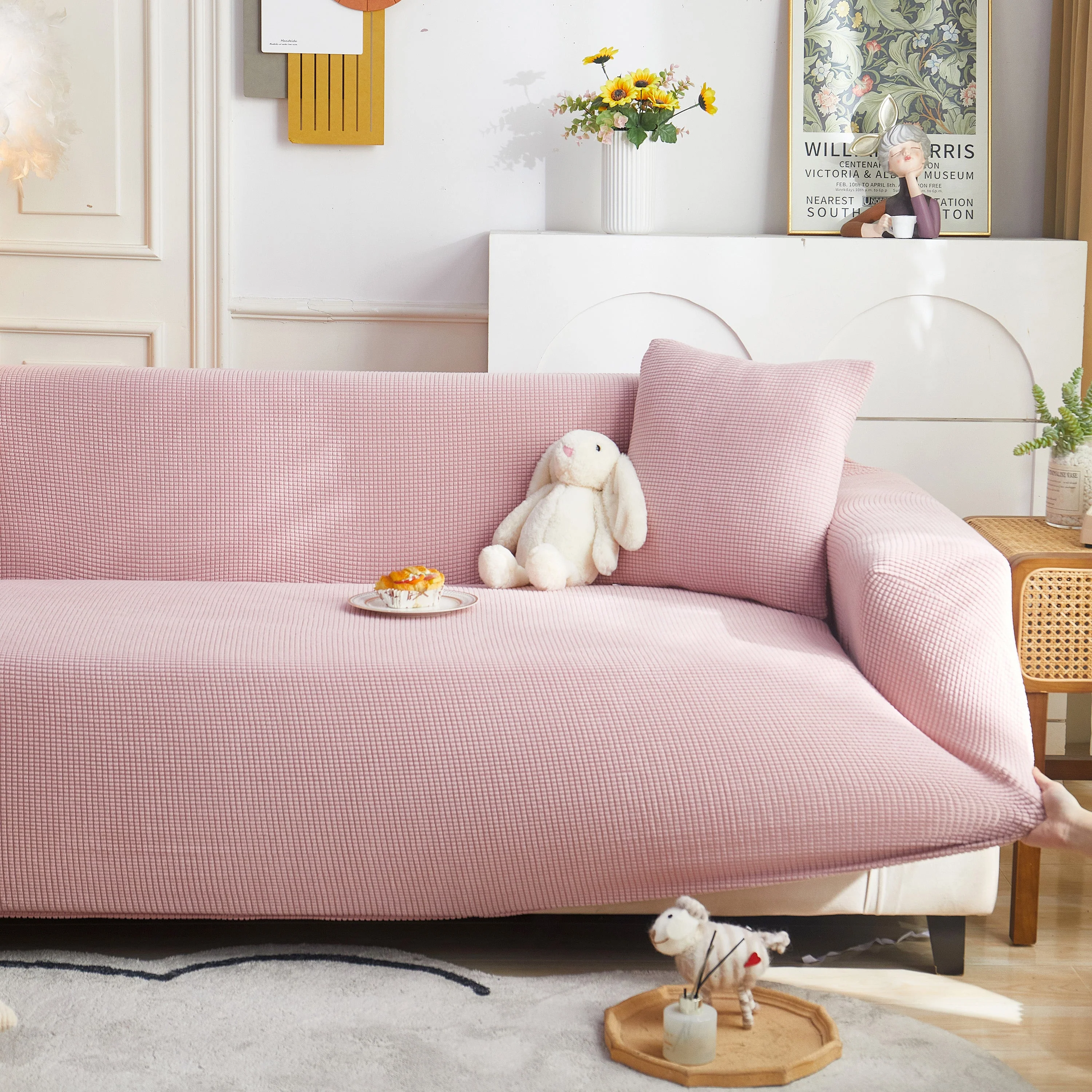 Grid Textured Stretch Sofa Cover, Soft Elastic Slipcover for Couch Protection - Image 70