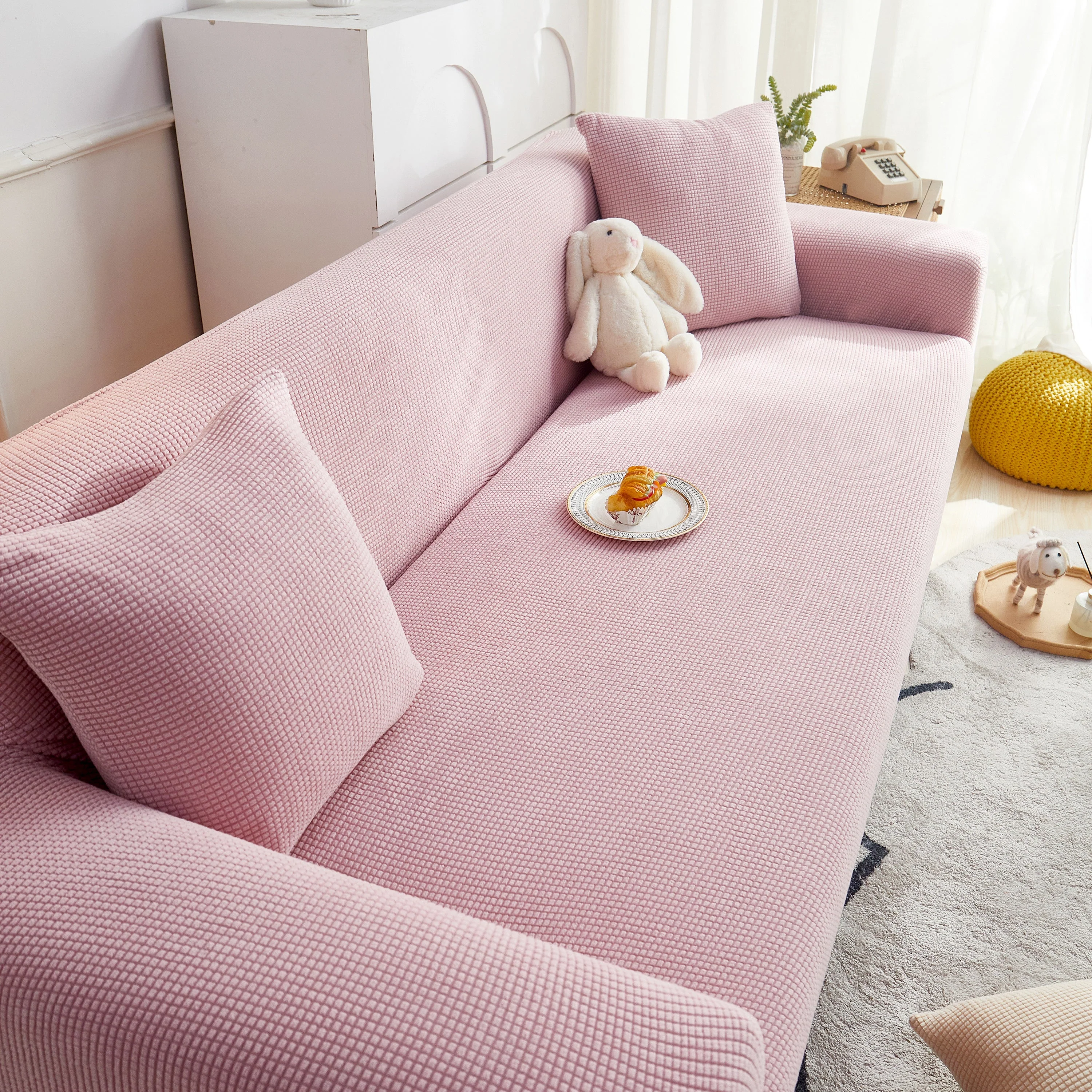 Grid Textured Stretch Sofa Cover, Soft Elastic Slipcover for Couch Protection - Image 74