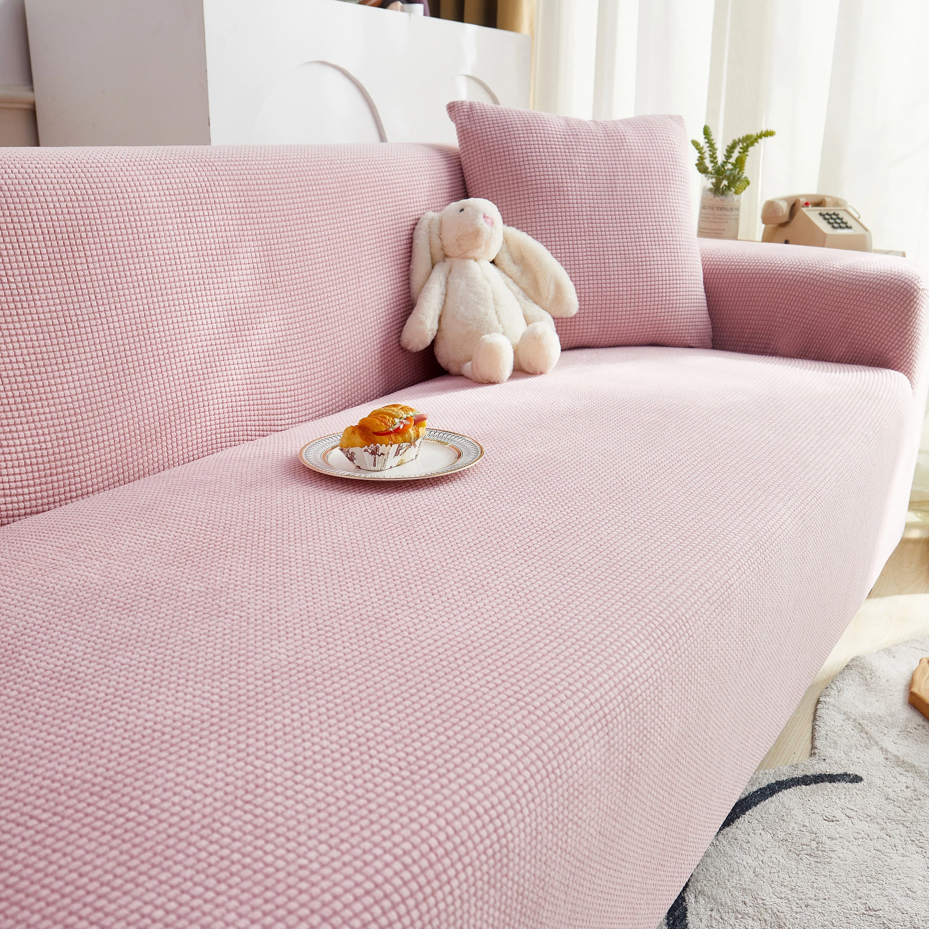 Grid Textured Stretch Sofa Cover, Soft Elastic Slipcover for Couch Protection - Image 76