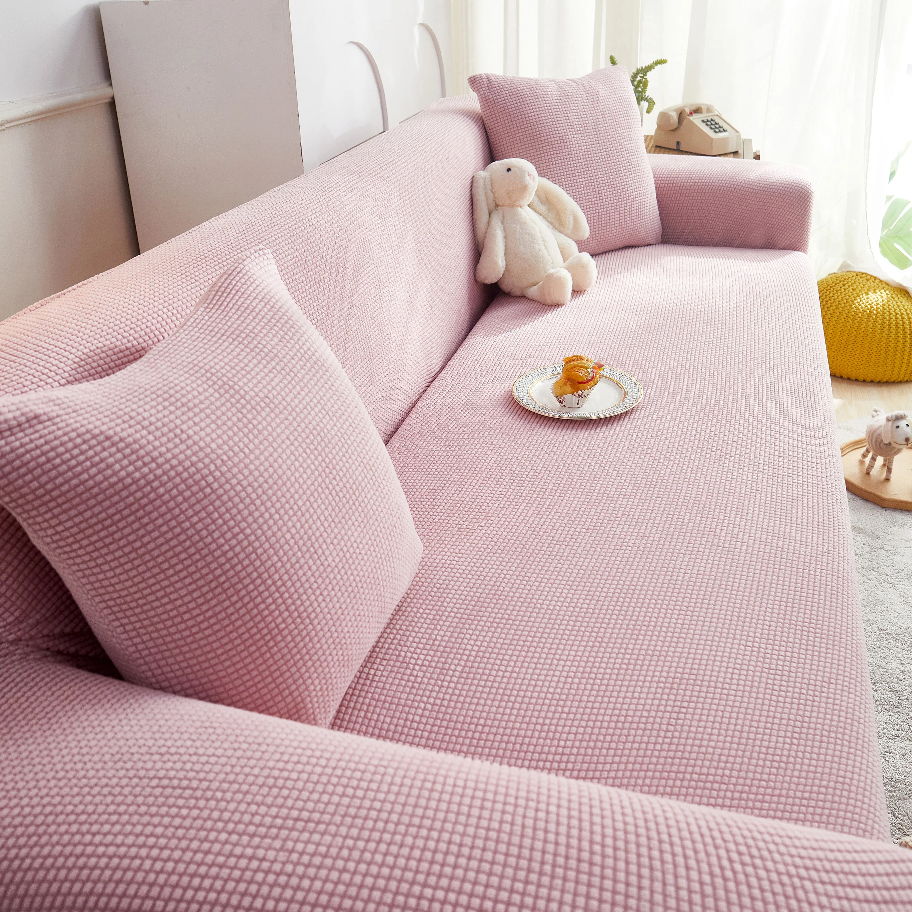 Grid Textured Stretch Sofa Cover, Soft Elastic Slipcover for Couch Protection - Image 77