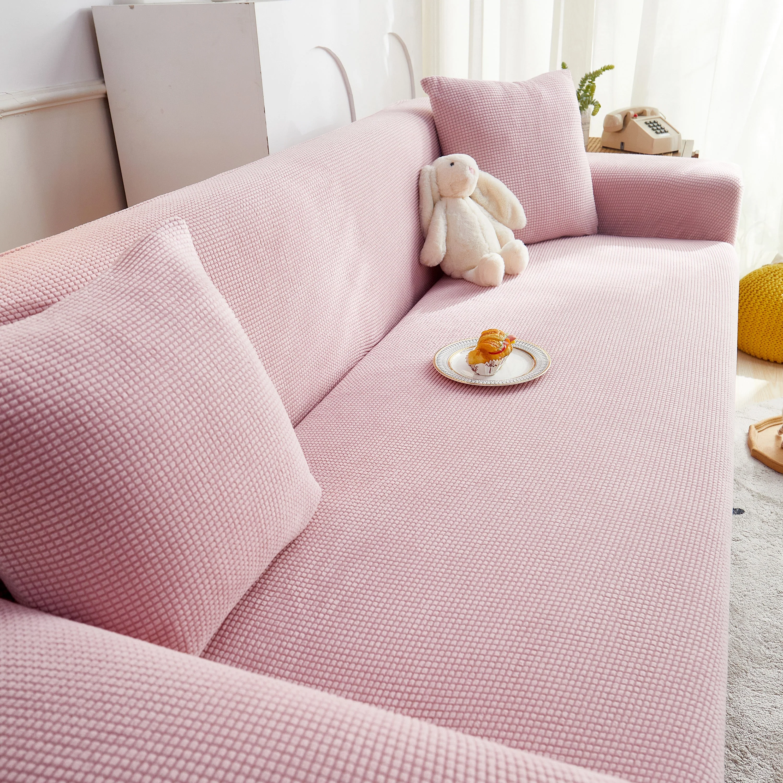 Grid Textured Stretch Sofa Cover, Soft Elastic Slipcover for Couch Protection - Image 78