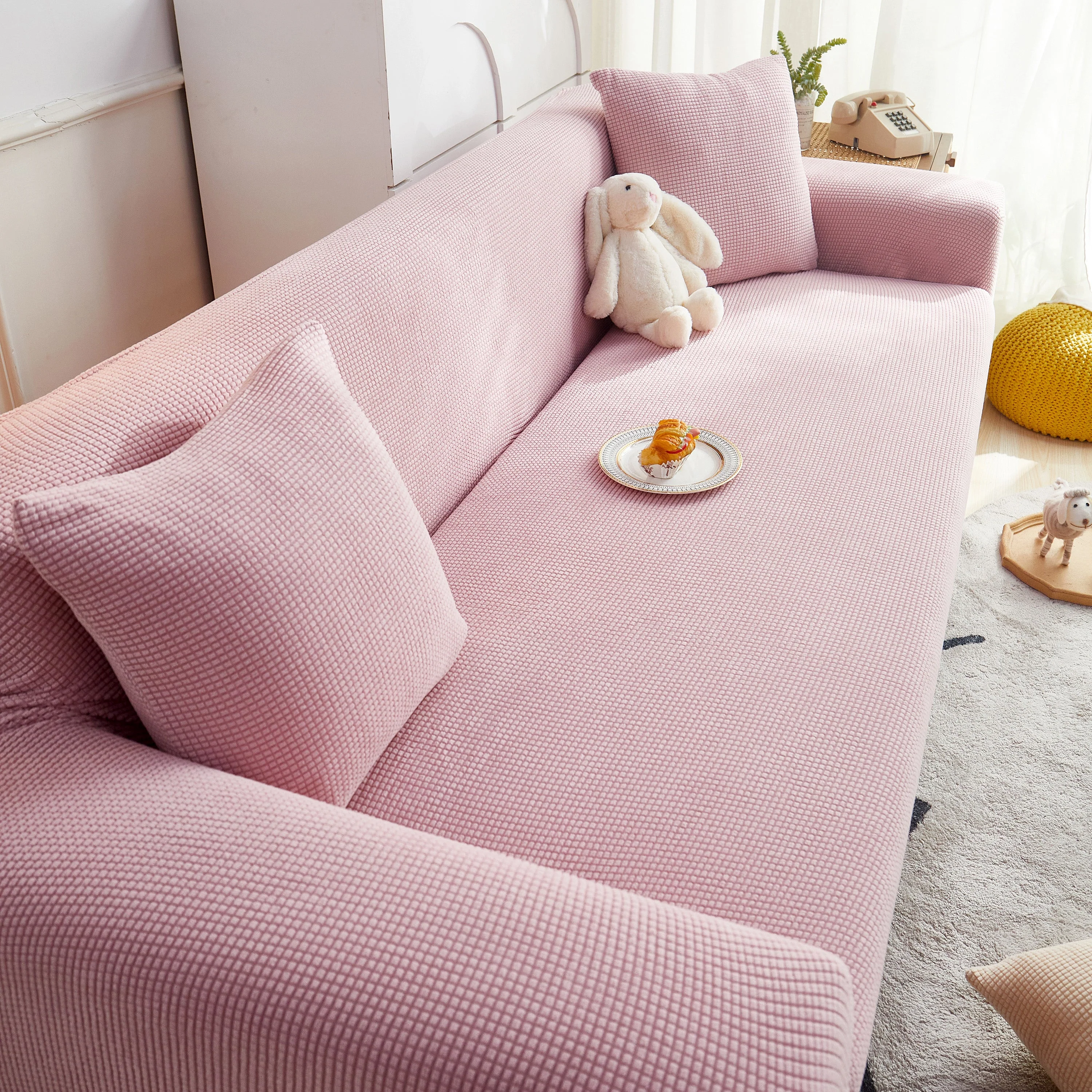 Grid Textured Stretch Sofa Cover, Soft Elastic Slipcover for Couch Protection - Image 79