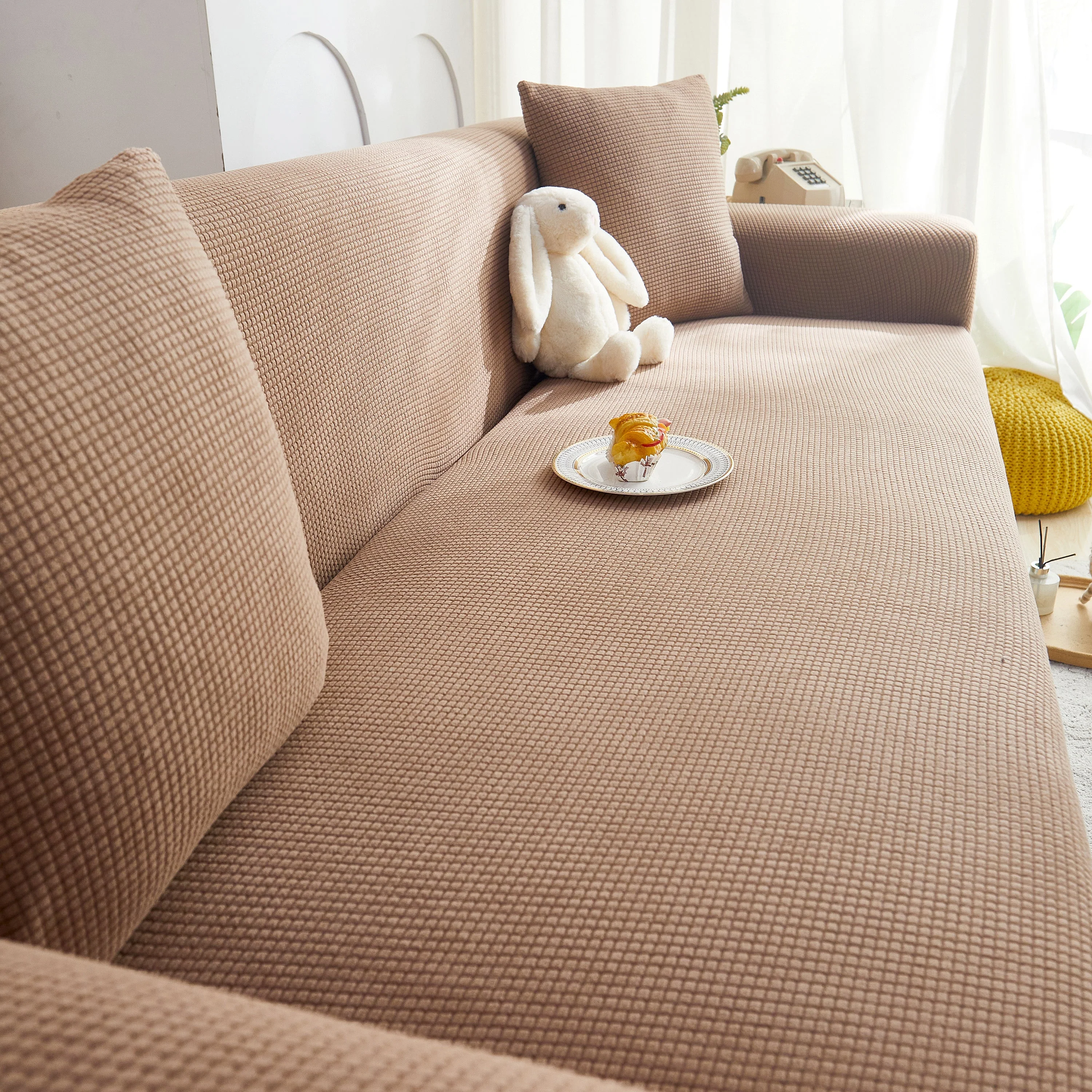 Grid Textured Stretch Sofa Cover, Soft Elastic Slipcover for Couch Protection - Image 8