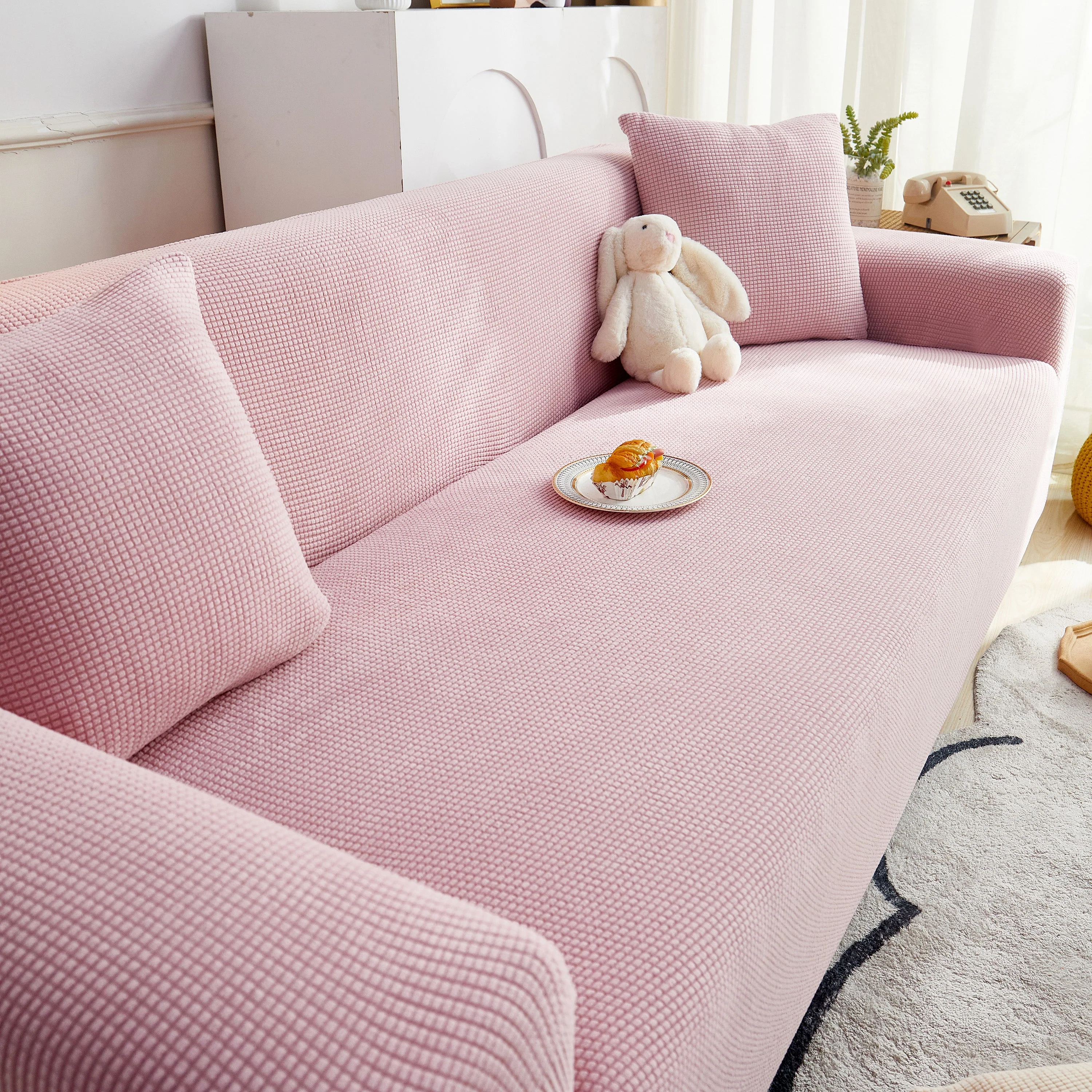 Grid Textured Stretch Sofa Cover, Soft Elastic Slipcover for Couch Protection - Image 80