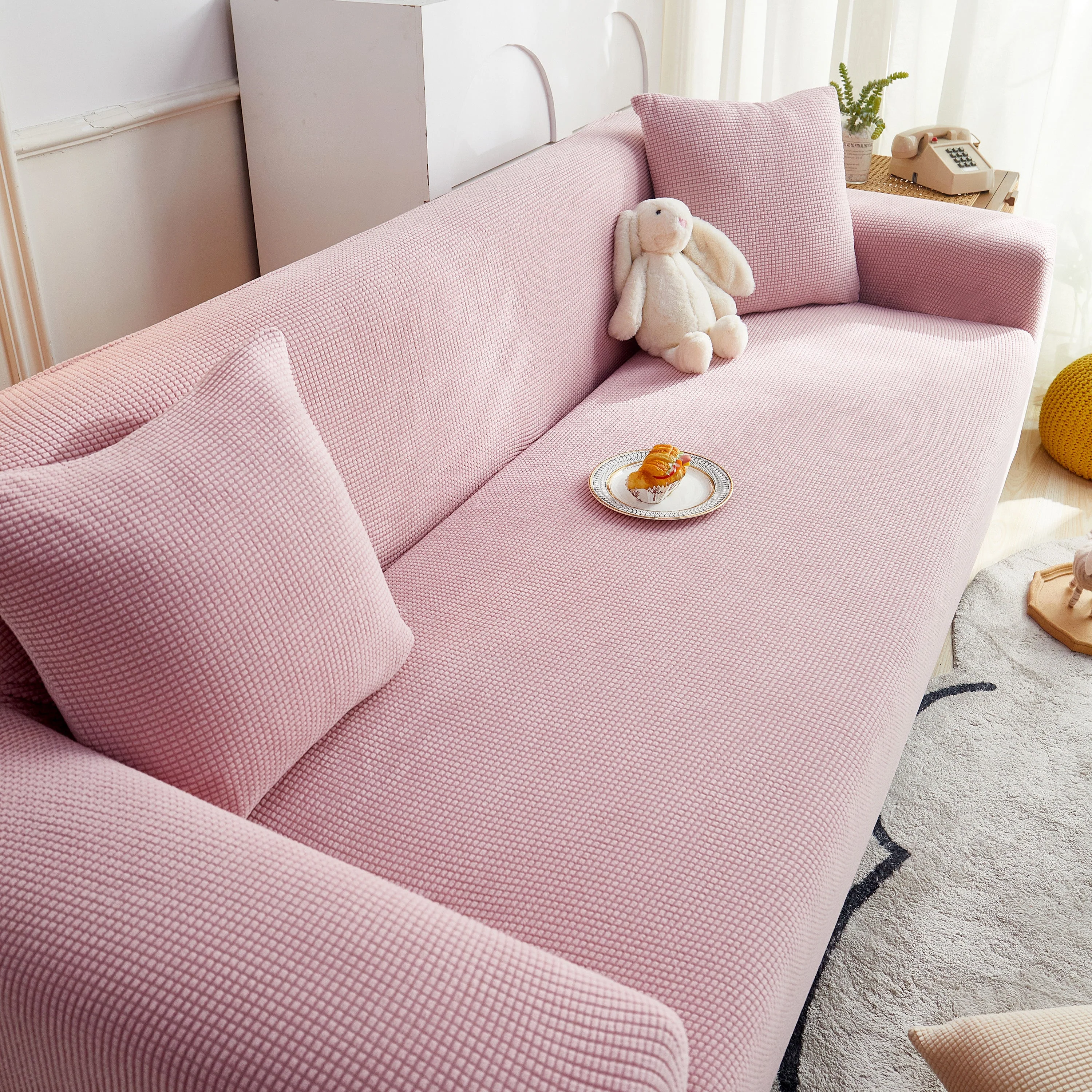 Grid Textured Stretch Sofa Cover, Soft Elastic Slipcover for Couch Protection - Image 81