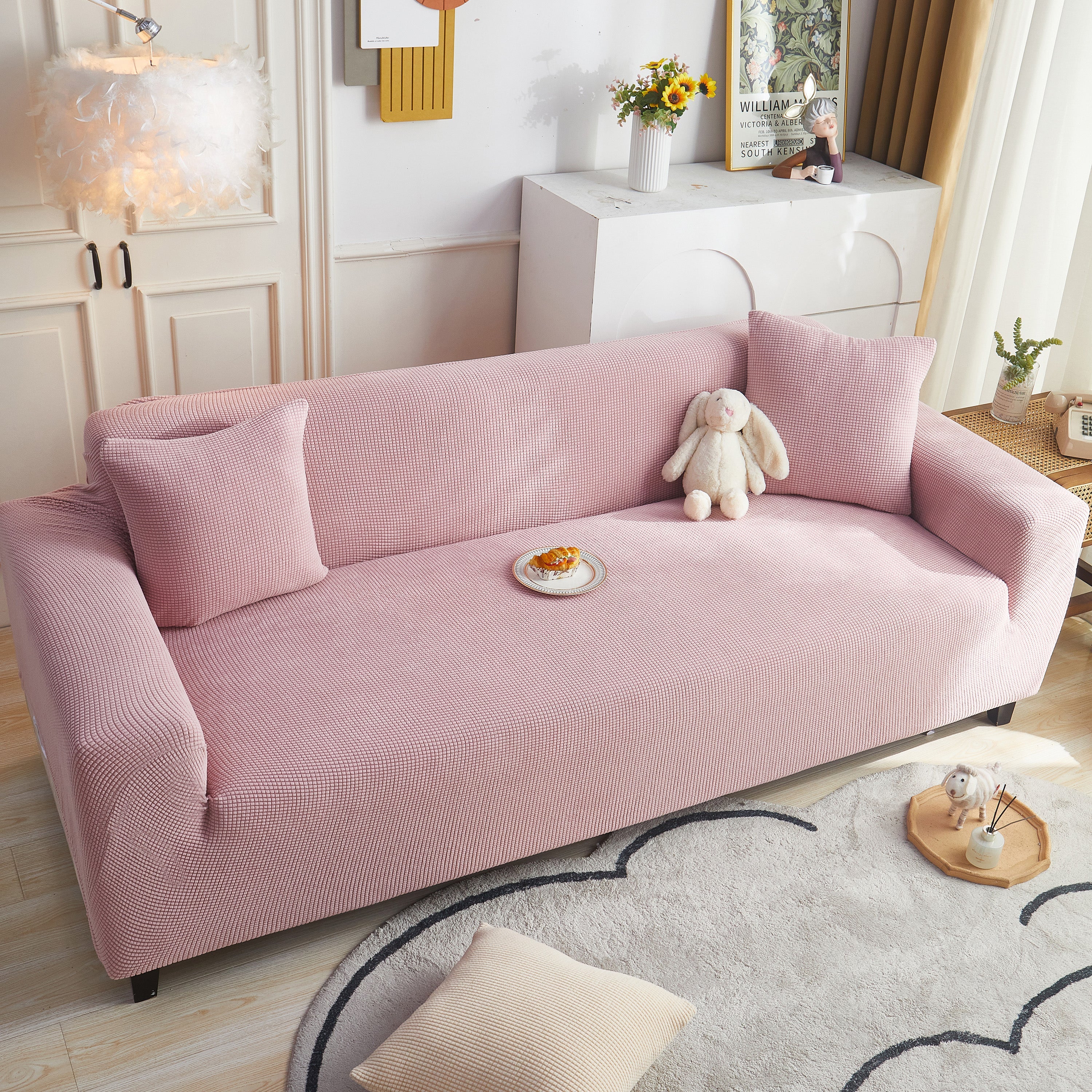 Grid Textured Stretch Sofa Cover, Soft Elastic Slipcover for Couch Protection - Image 82