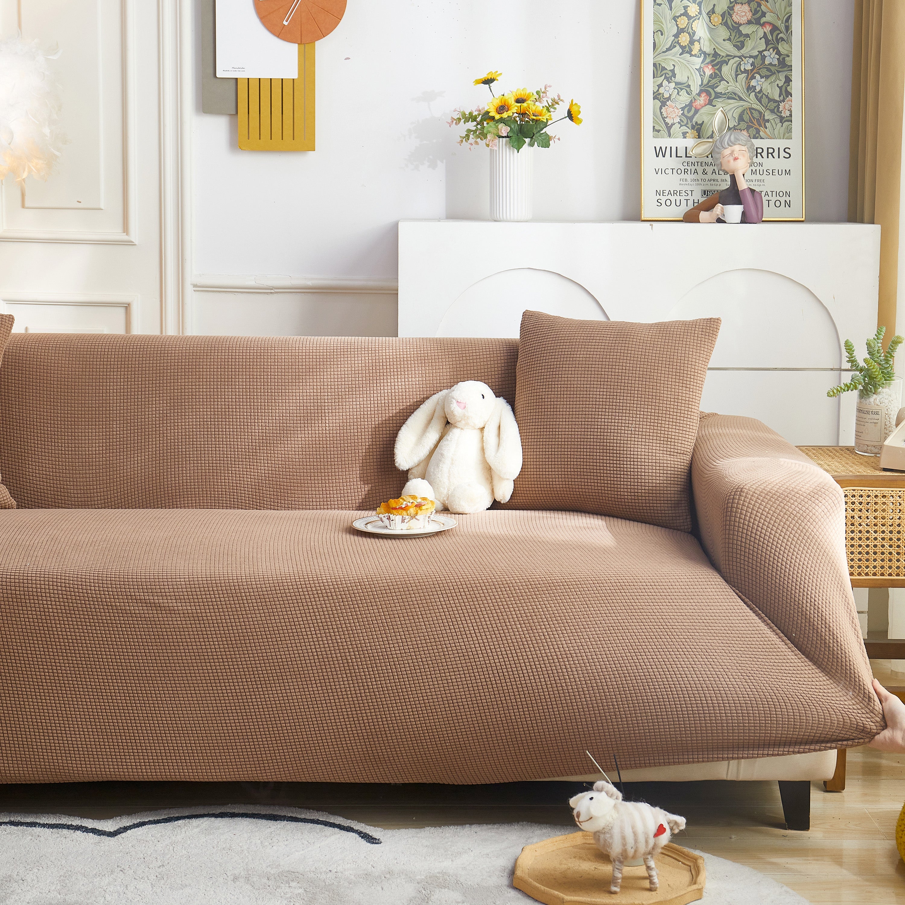 Grid Textured Stretch Sofa Cover, Soft Elastic Slipcover for Couch Protection - Image 9