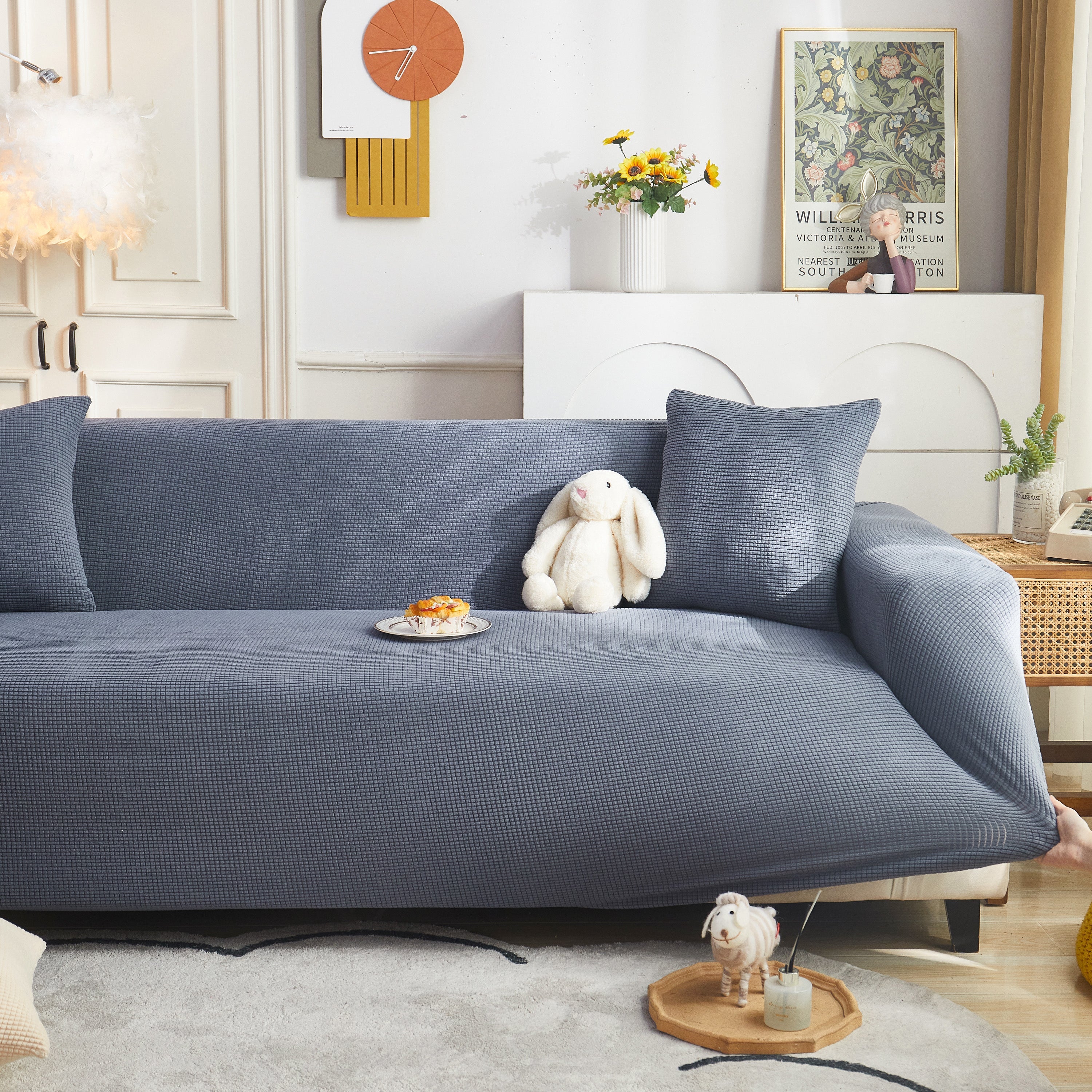 Grid Textured Stretch Sofa Cover, Soft Elastic Slipcover for Couch Protection - Image 91