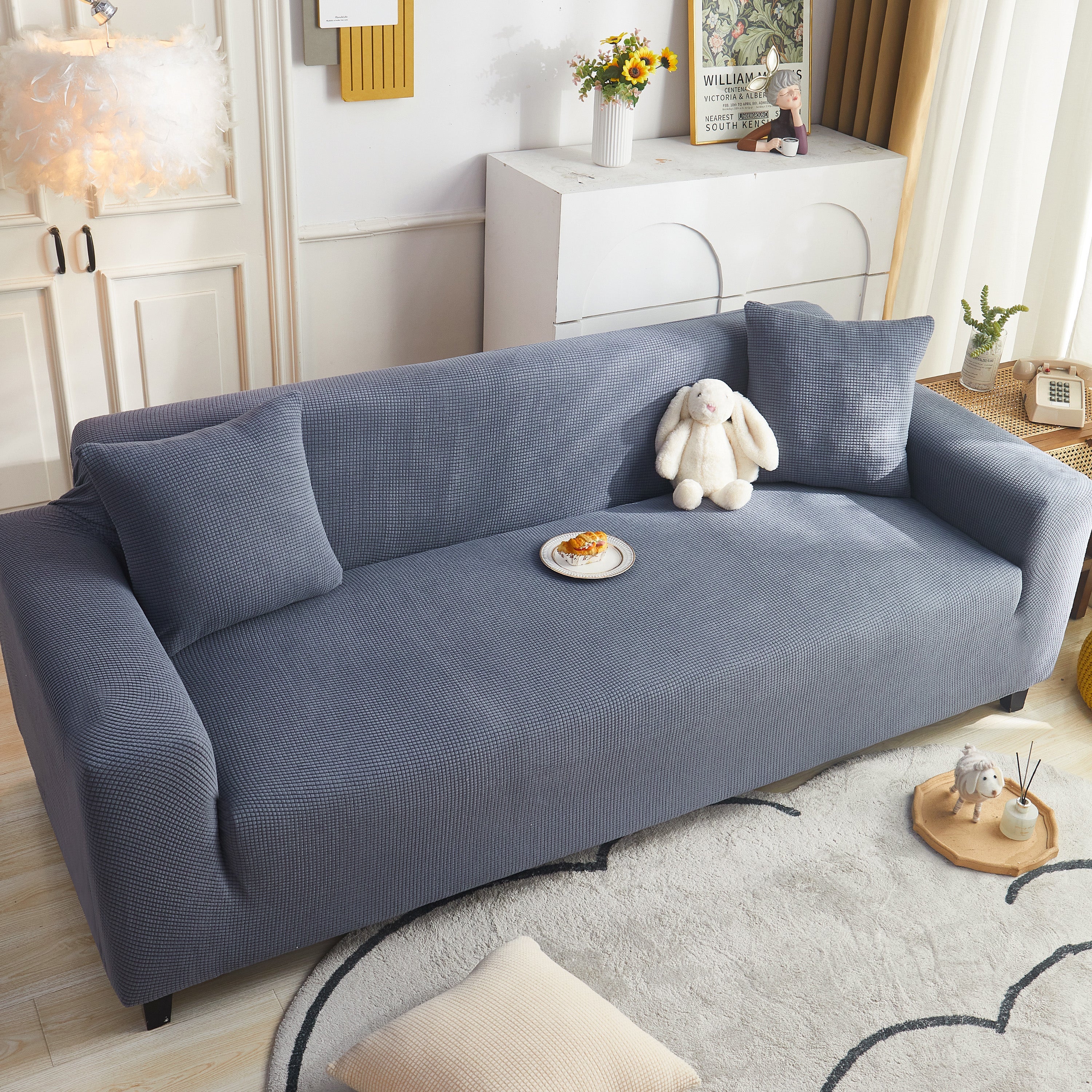 Grid Textured Stretch Sofa Cover, Soft Elastic Slipcover for Couch Protection - Image 98