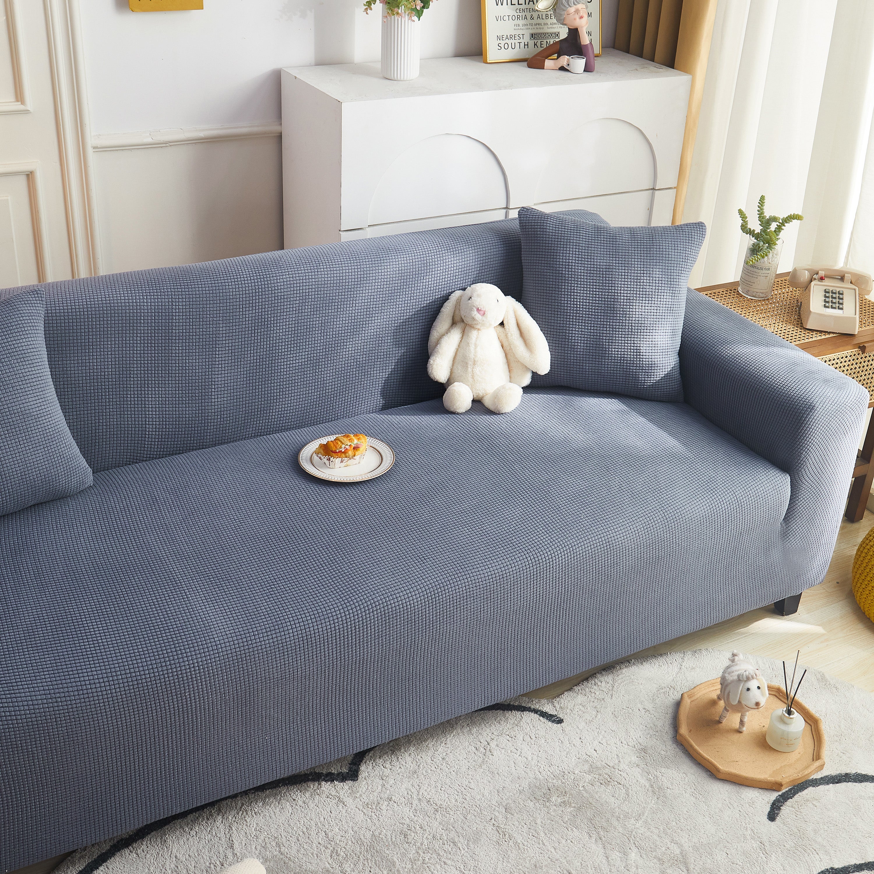Grid Textured Stretch Sofa Cover, Soft Elastic Slipcover for Couch Protection - Image 99