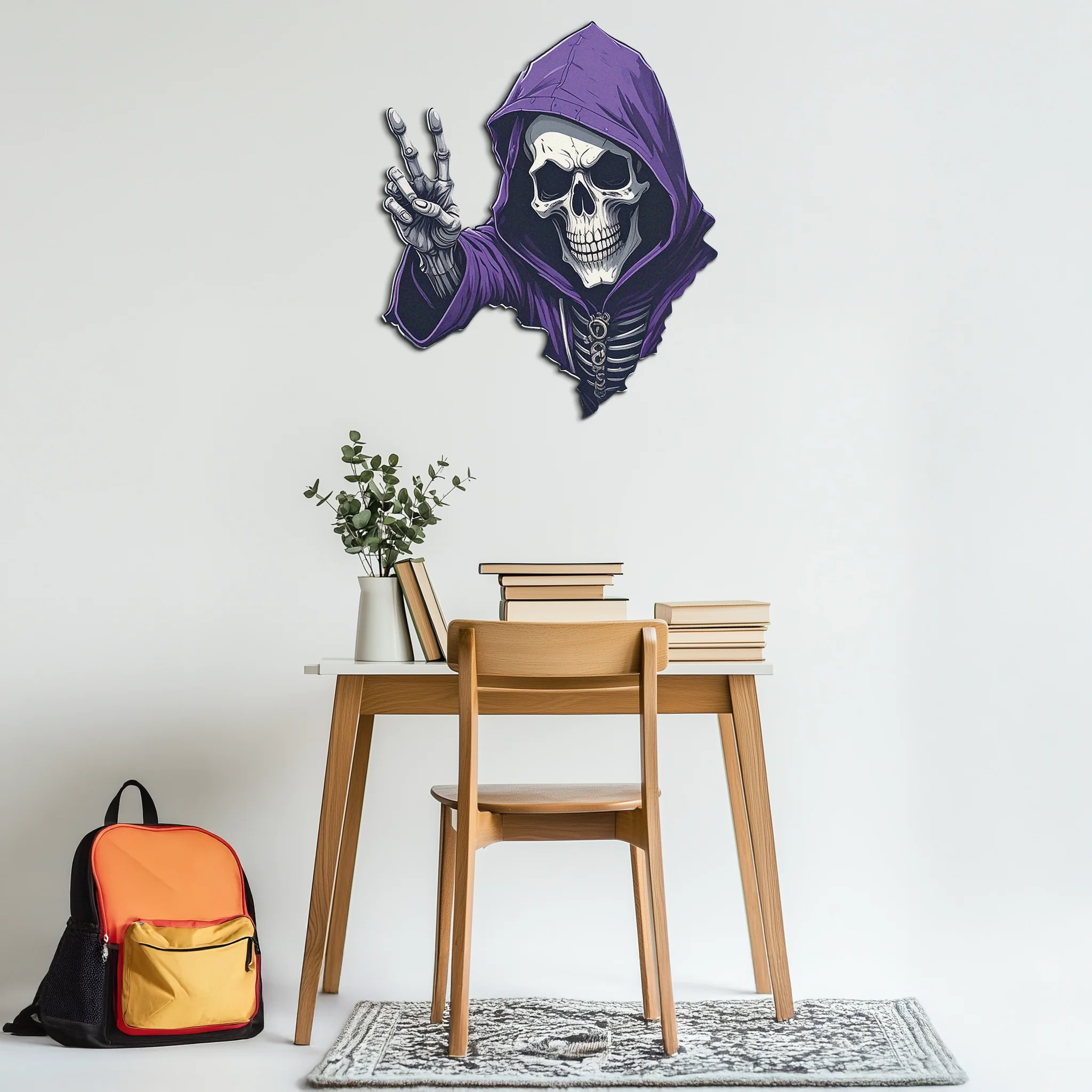 Grim Reaper Peace Metal Wall Art – Purple Skull UV Print Decor-KAFUVM019 - Image 4