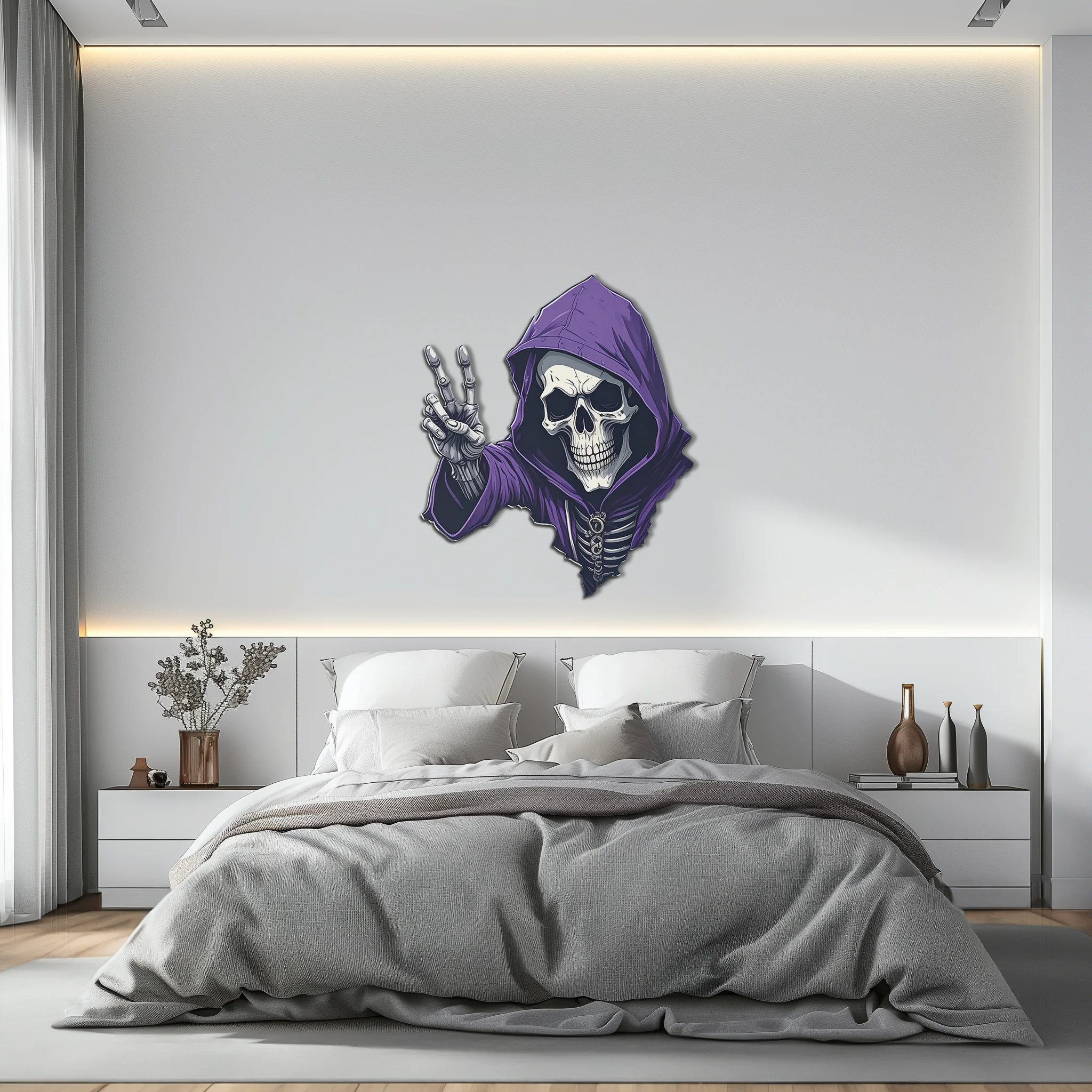 Grim Reaper Peace Metal Wall Art – Purple Skull UV Print Decor-KAFUVM019 - Image 5