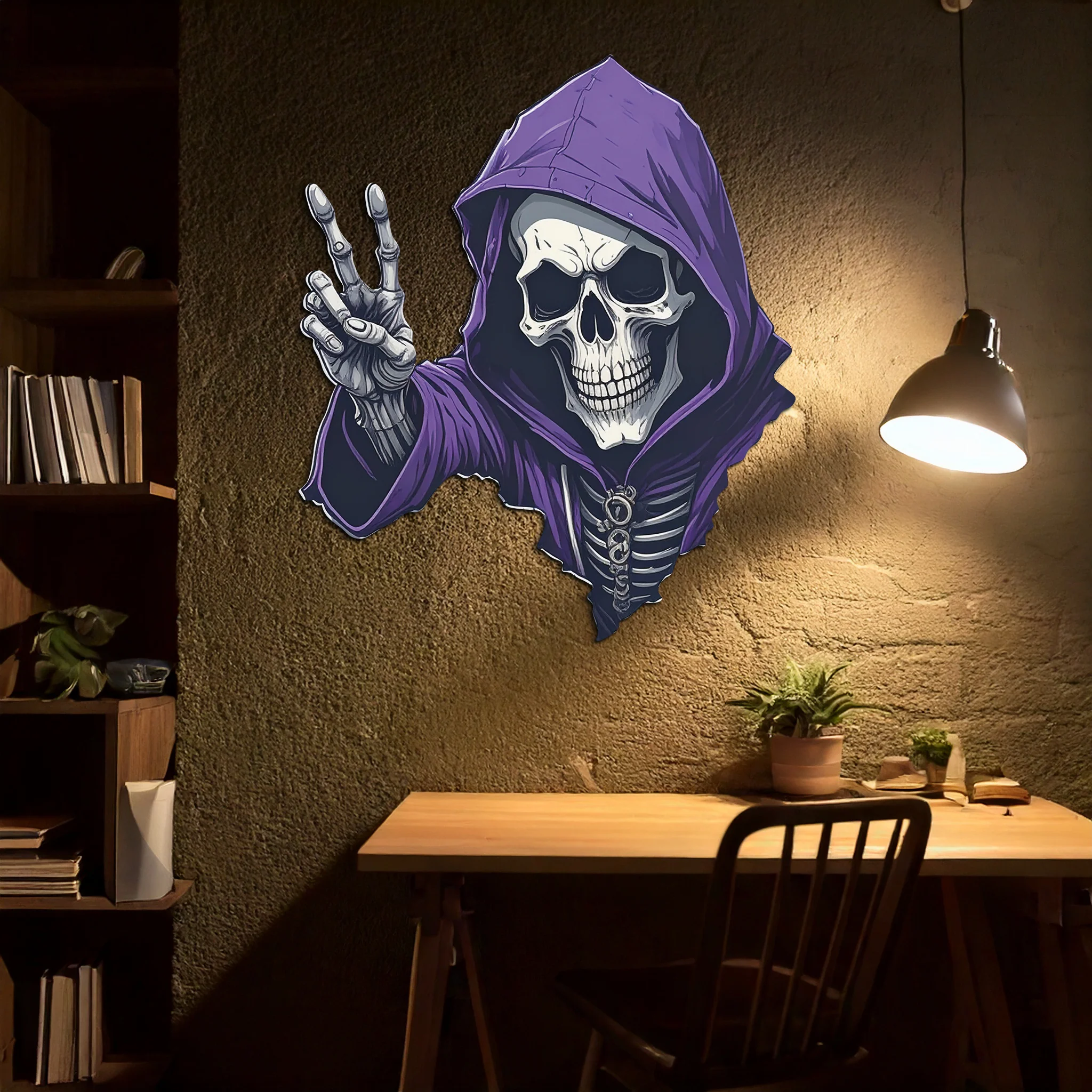 Grim Reaper Peace Metal Wall Art – Purple Skull UV Print Decor-KAFUVM019 - Image 6