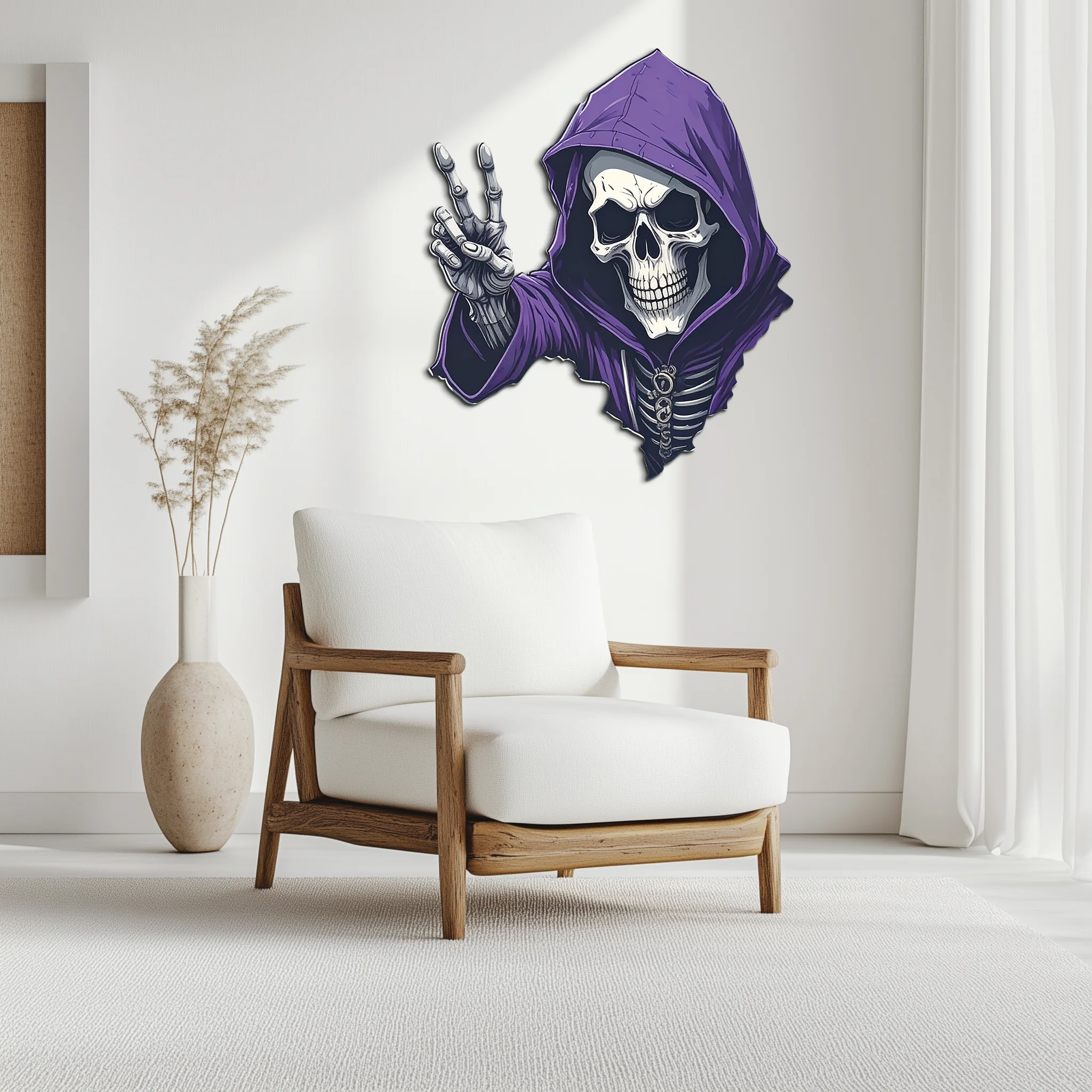 Grim Reaper Peace Metal Wall Art – Purple Skull UV Print Decor-KAFUVM019 - Image 7