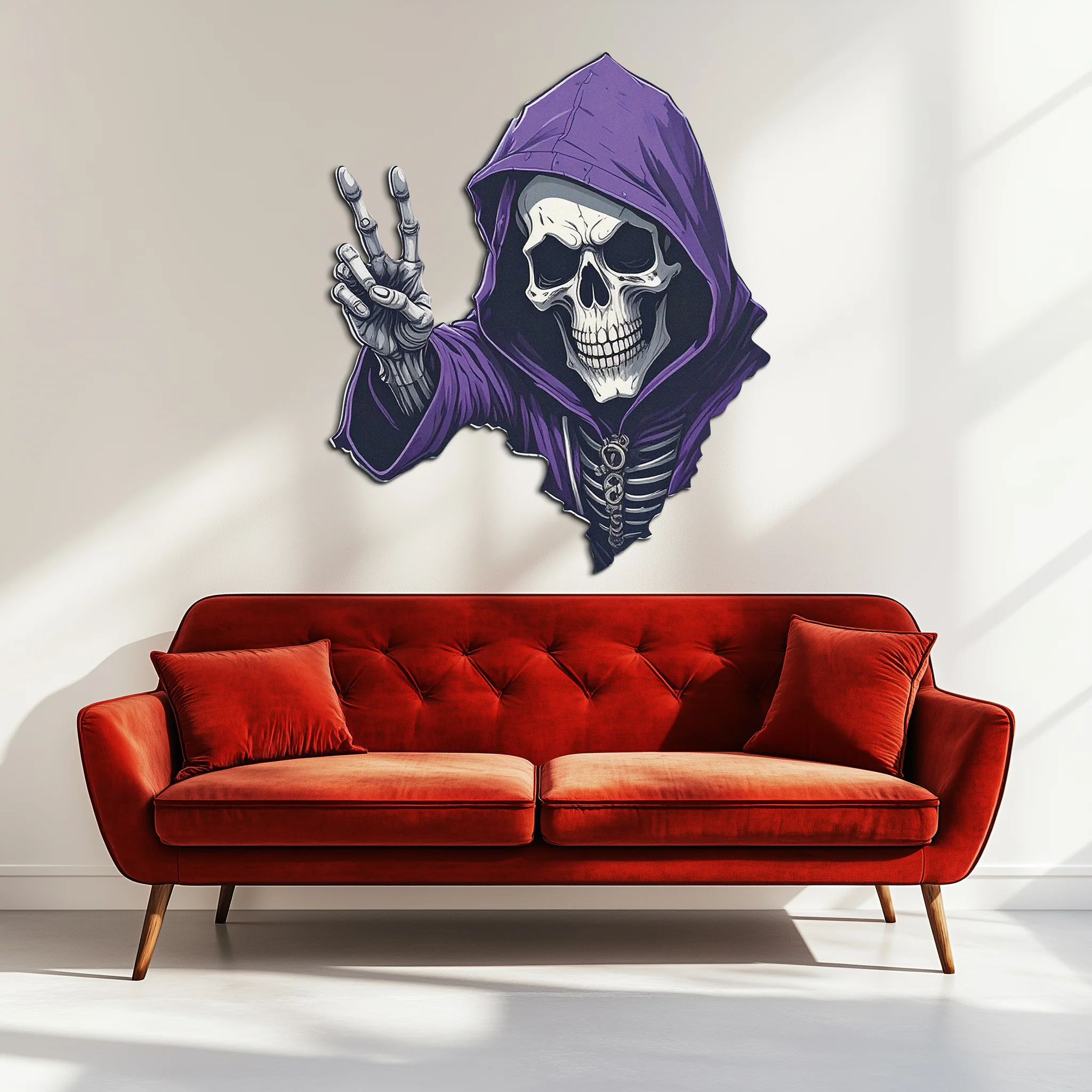 Grim Reaper Peace Metal Wall Art – Purple Skull UV Print Decor-KAFUVM019 - Image 8
