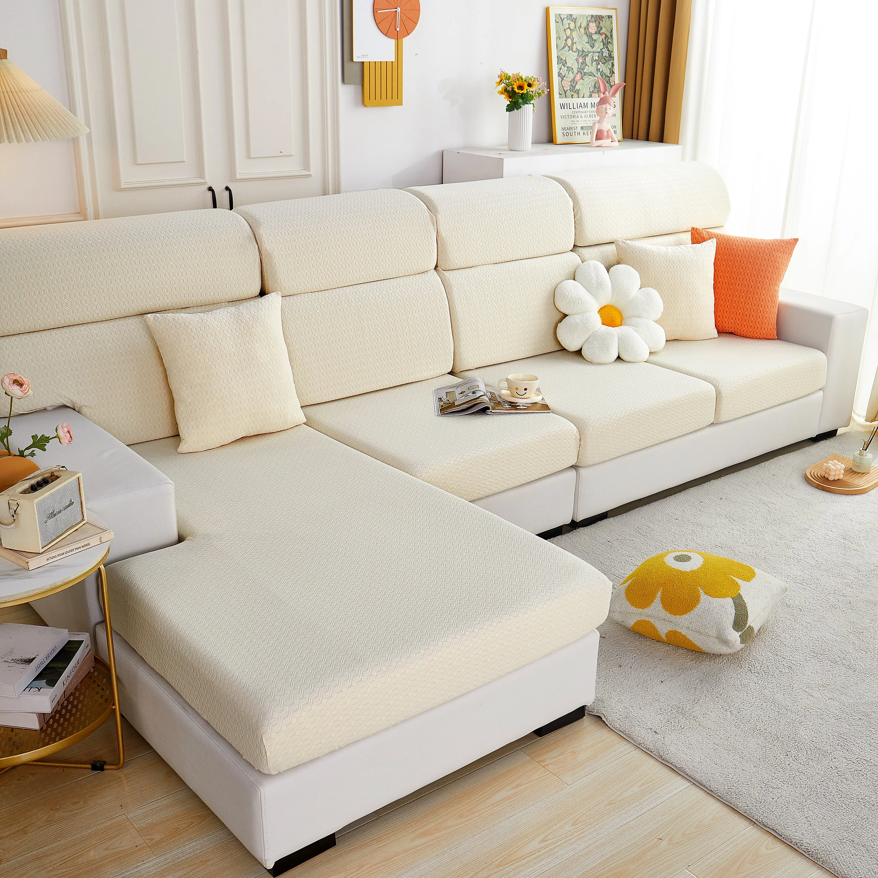 Growth Rings Jacquard Fleece Fabric Stretch Cushion Cover, Non-Slip Furniture Protector for Kids, Couch Cushion Covers - Image 15