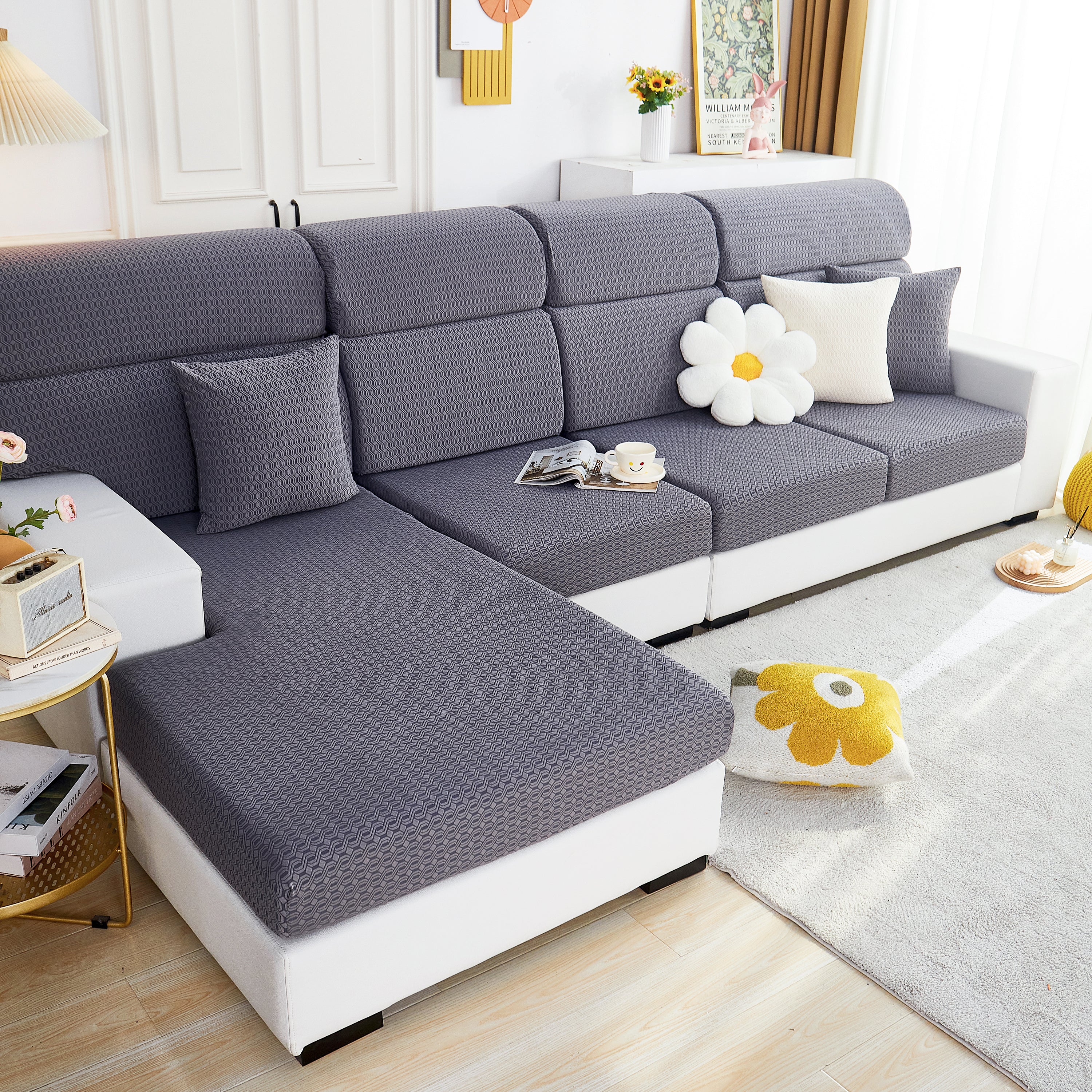 Growth Rings Jacquard Fleece Fabric Stretch Cushion Cover, Non-Slip Furniture Protector for Kids, Couch Cushion Covers - Image 16